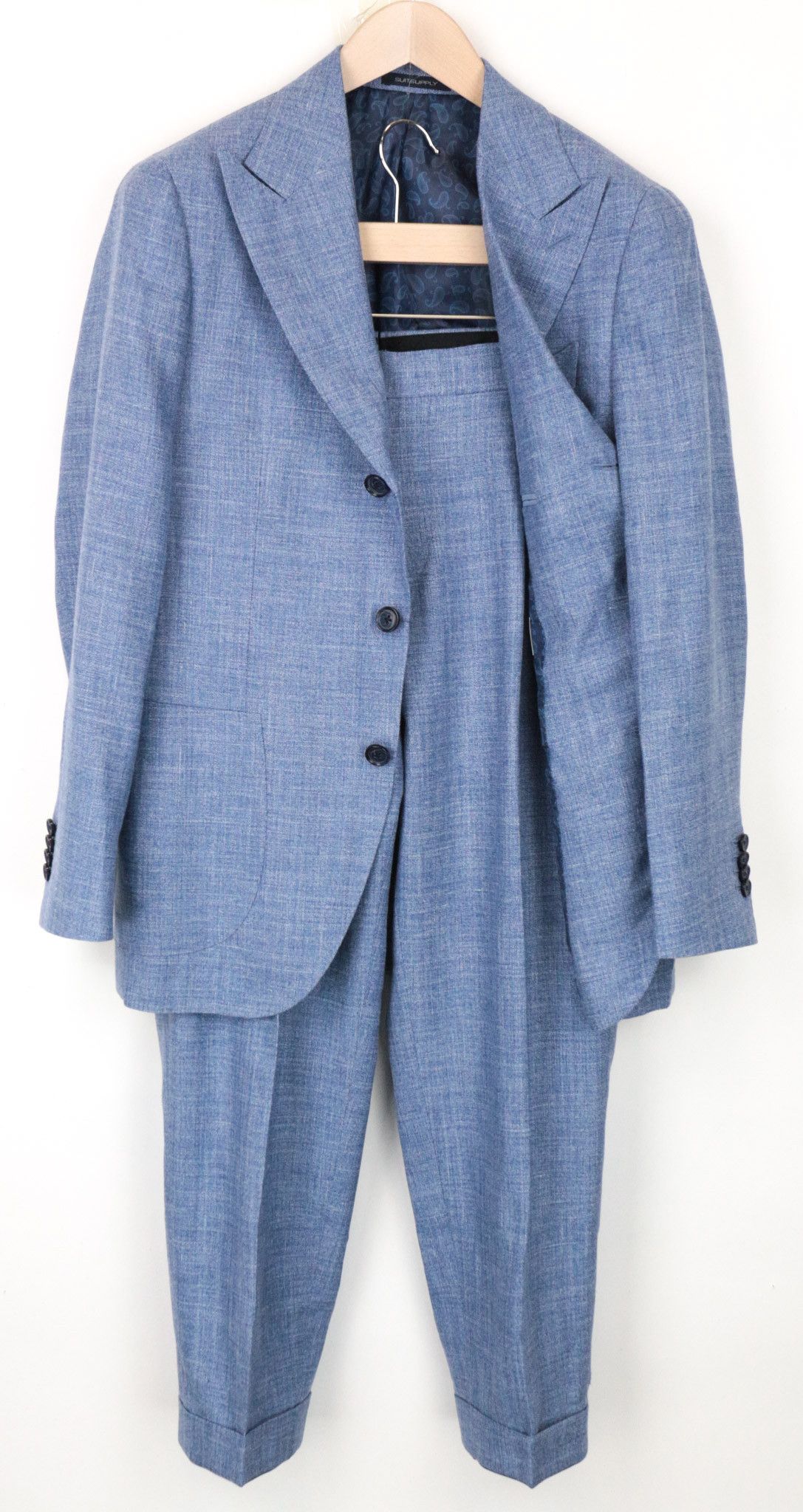 image of Suitsupply La Spalla Uk36S Wool Silk Linen Blue Slim Melange 68797, Men's