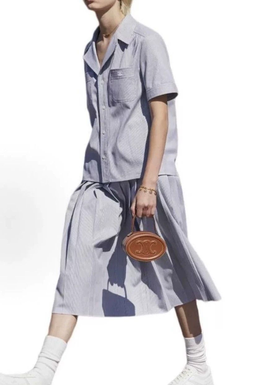 Celine Celine Triomphe Gray Striped Short-Sleeve Shirt Women's 22FW Size XXS / US 00 / IT 34 - 6 Thumbnail