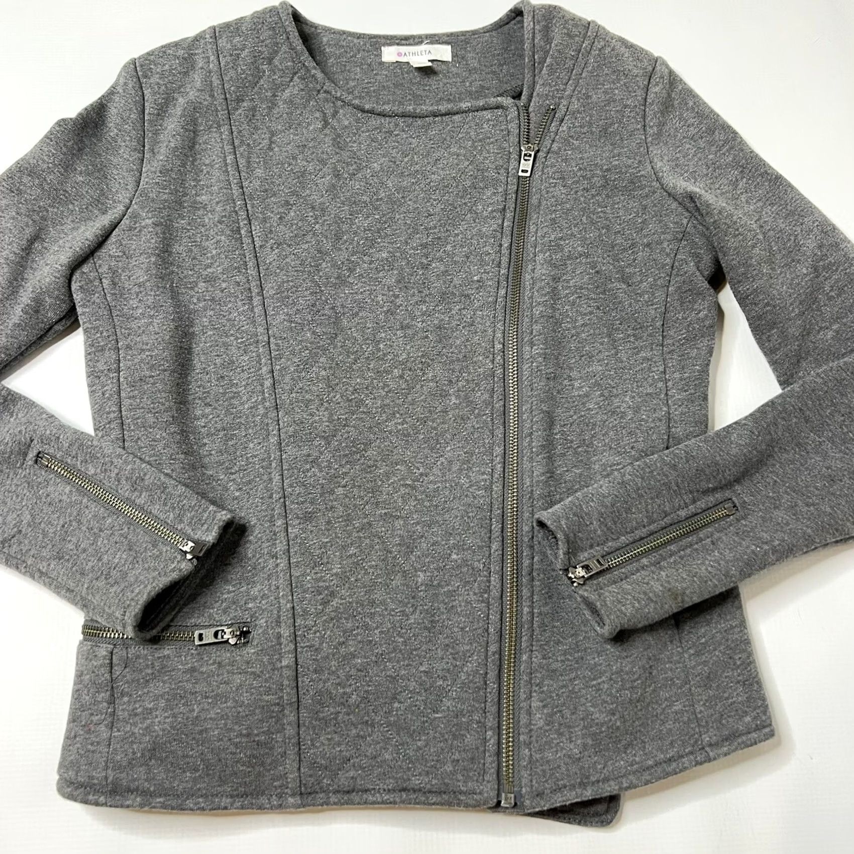 Athleta Athleta Belvedere Crop Moto Jacket Size Small Gray Quilted Asymmetrical Zip Jacket Womens Slim Size S / US 4 / IT 40 - 4 Thumbnail