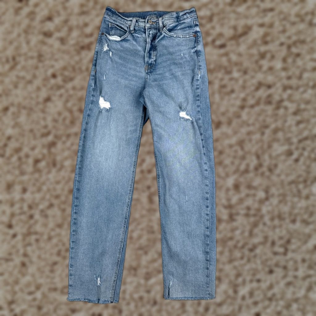 Old Navy VINTAGE: Old Navy Jeans Women 4 Blue Denim Distressed Straight Leg High Rise Cotton 25x28 Size 27" / US 4 / IT 40 - 1 Thumbnail
