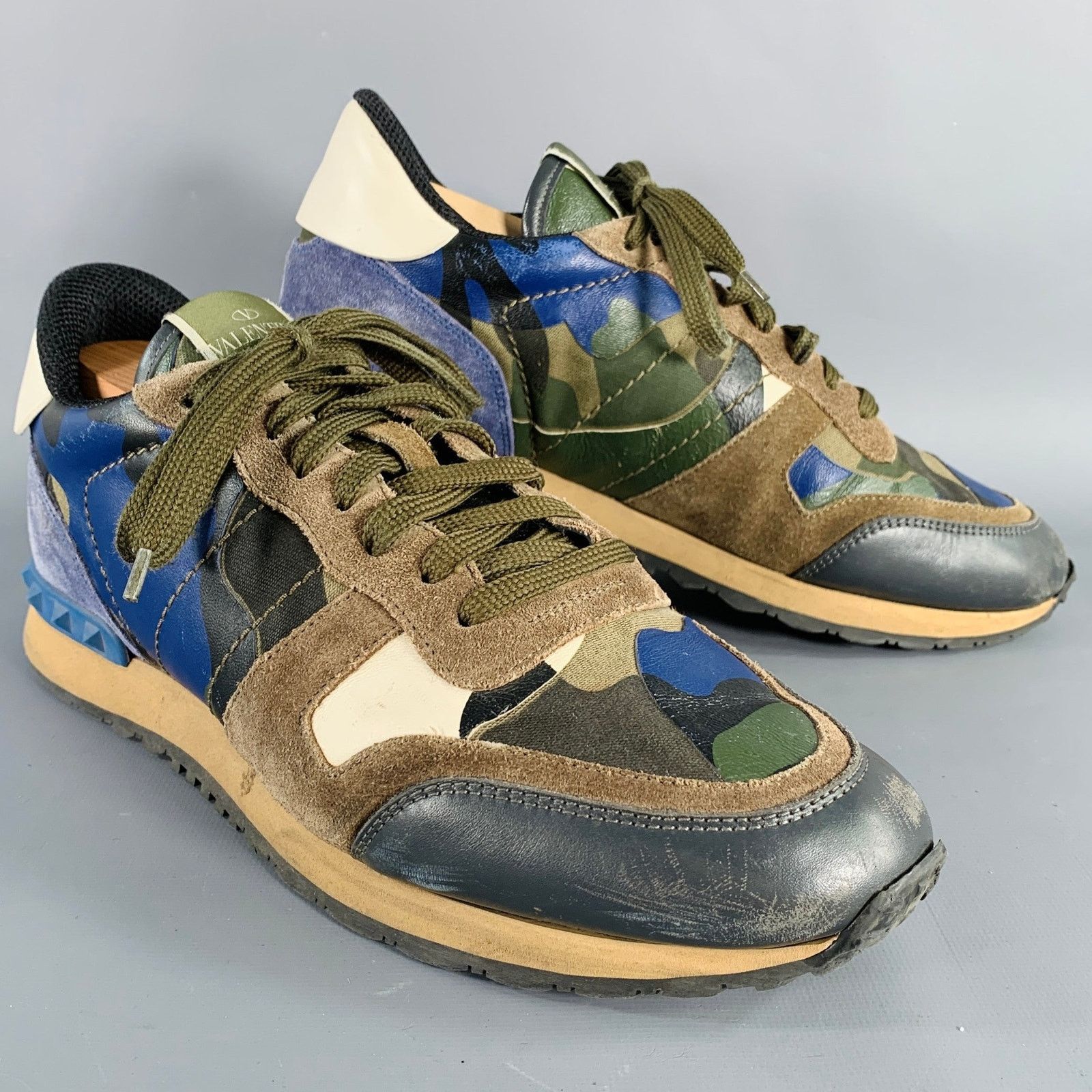 Valentino VALENTINO Blue Taupe Block Leather Rubber Sole Sneakers Size US 9.5 / EU 42-43 - 1 Thumbnail