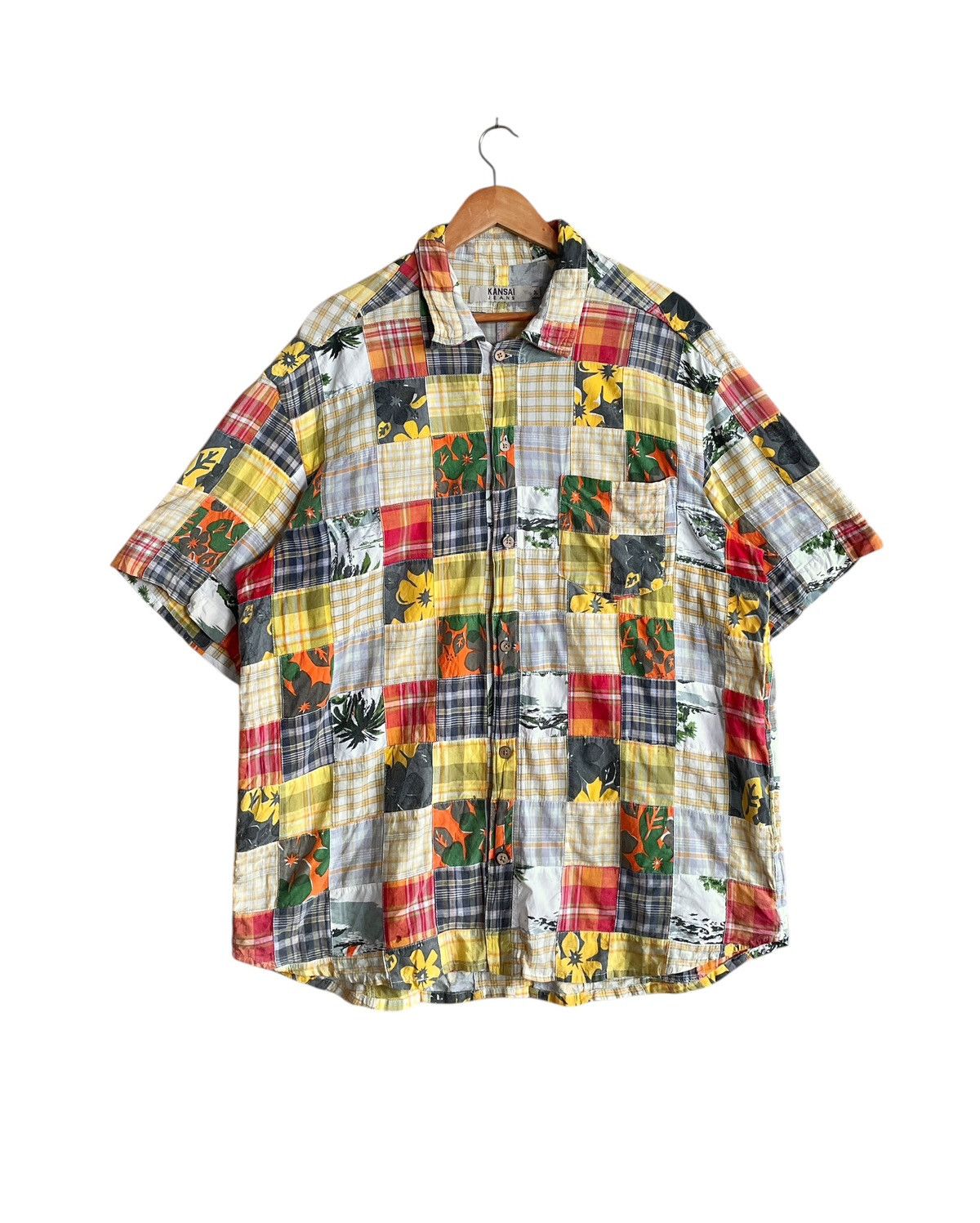 Kansai Yamamoto Rare Vintage Brand Kansai Yamamoto Patchwork Shirt 1990s Size US XXL / EU 58 / 5 - 1 Thumbnail