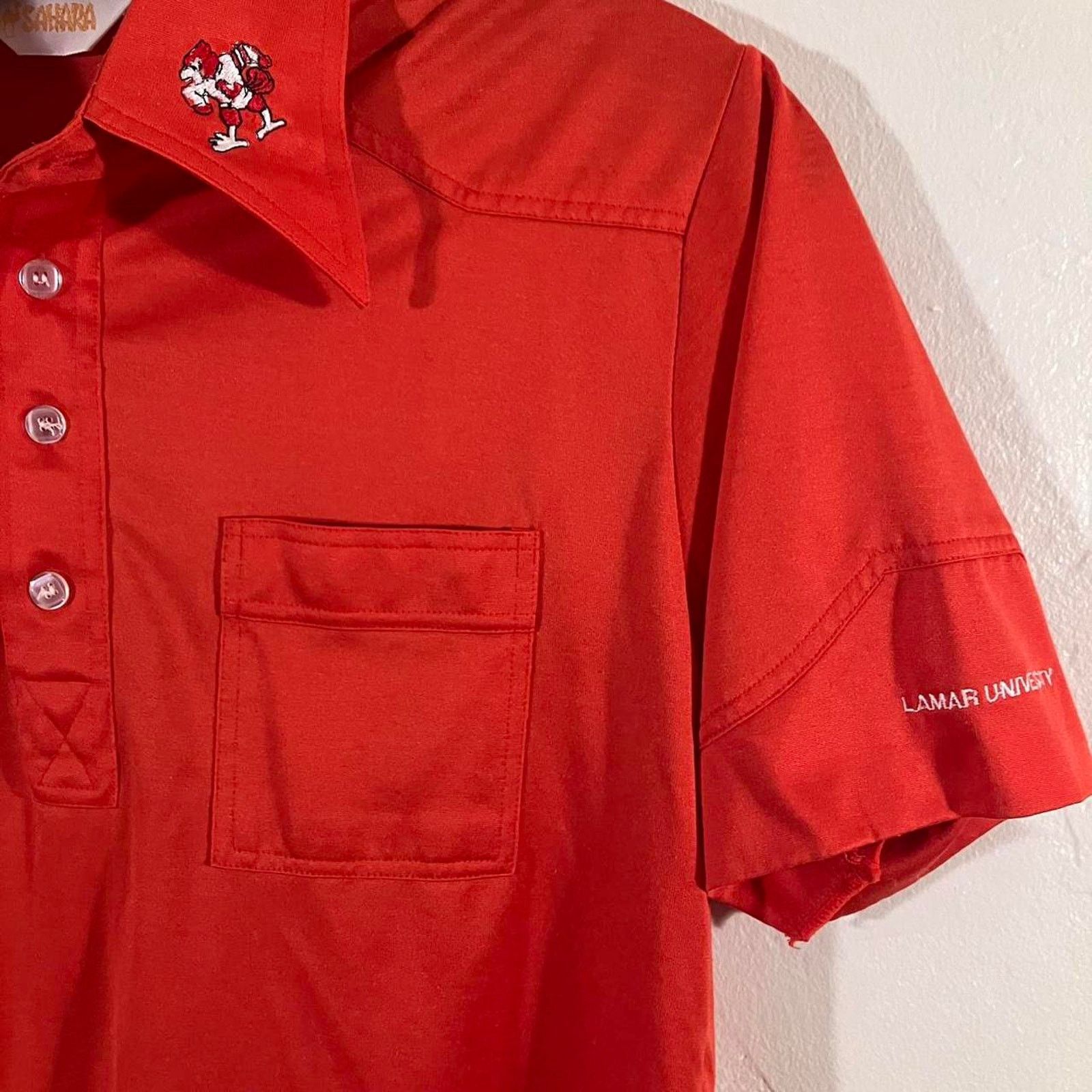 NCAA × Sahara Club × Vintage Vintage 70s Lamar University Cardinals Sahara Polo Shirt Size US M / EU 48-50 / 2 - 2 Thumbnail