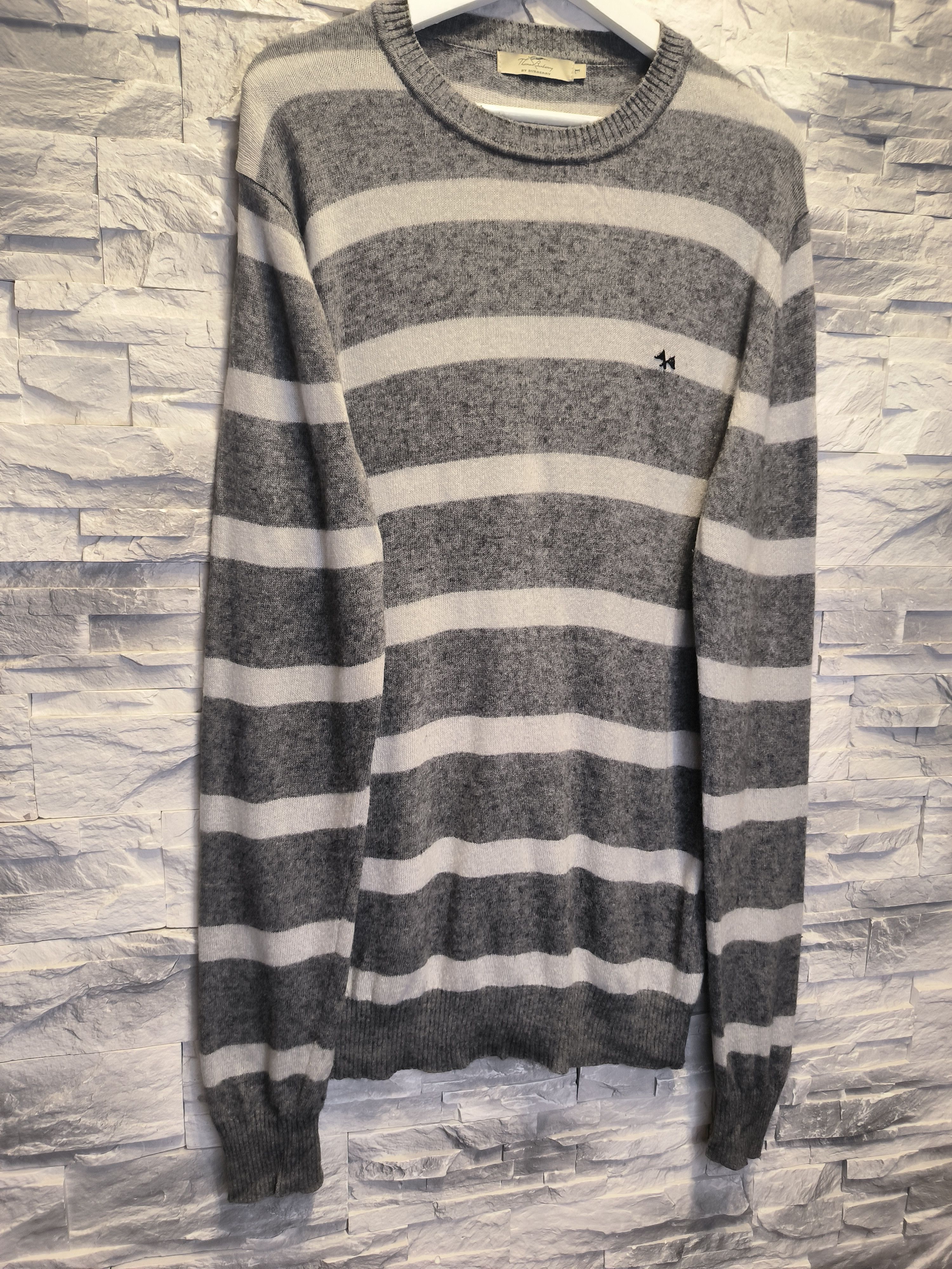 Burberry × Vintage Thomas Burberry Knitwear Striped Sweatshirt Sweater Logo Size US L / EU 52-54 / 3 - 3 Thumbnail