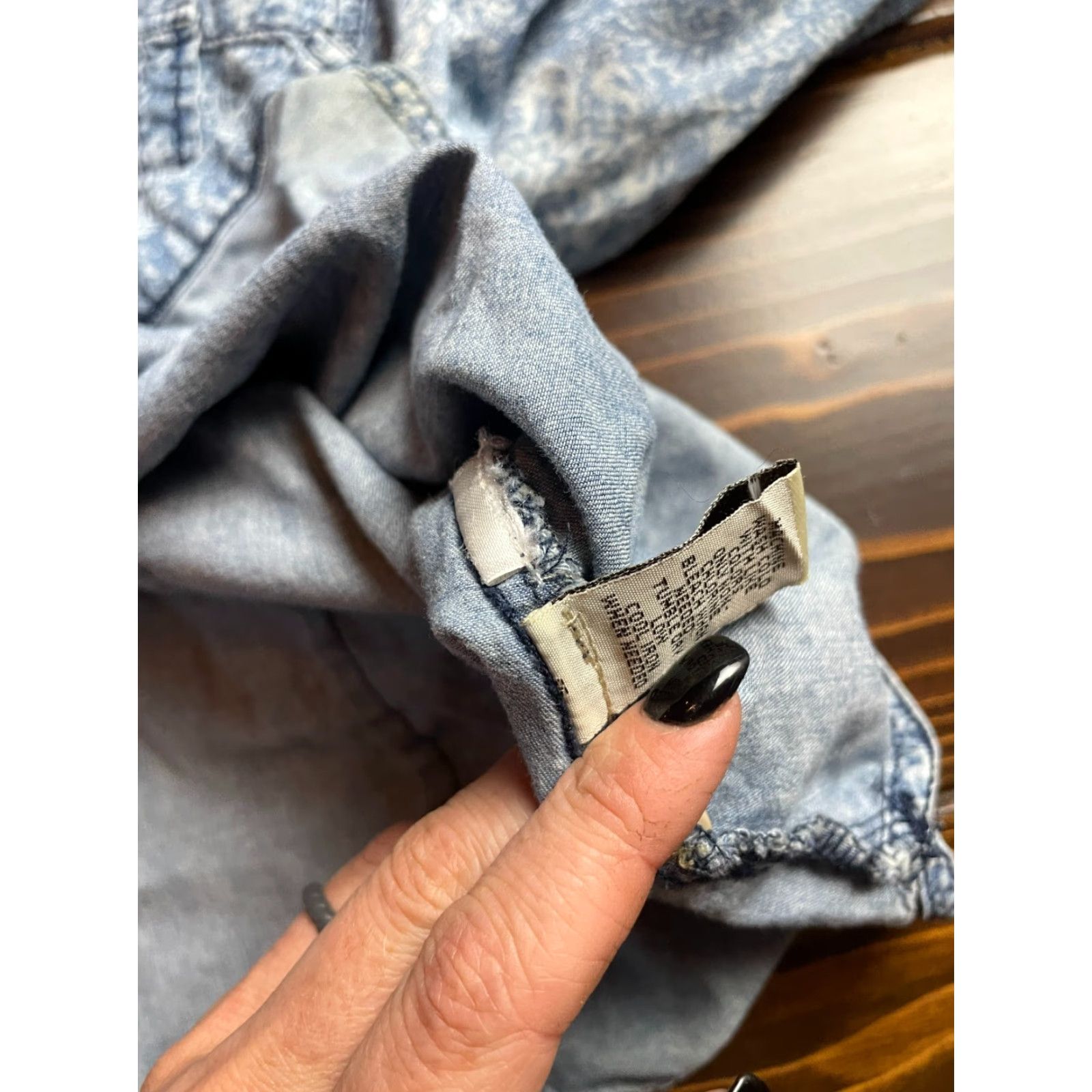 Vintage Ruff Hewn Shirt Women's S Blue Damask Chambray Button Up Pockets Long Sleeve Size S / US 4 / IT 40 - 8 Thumbnail