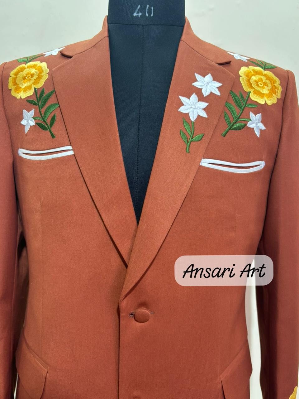Other Men 2PC Customized floral embroidery western prom outfit Size 44L - 4 Thumbnail