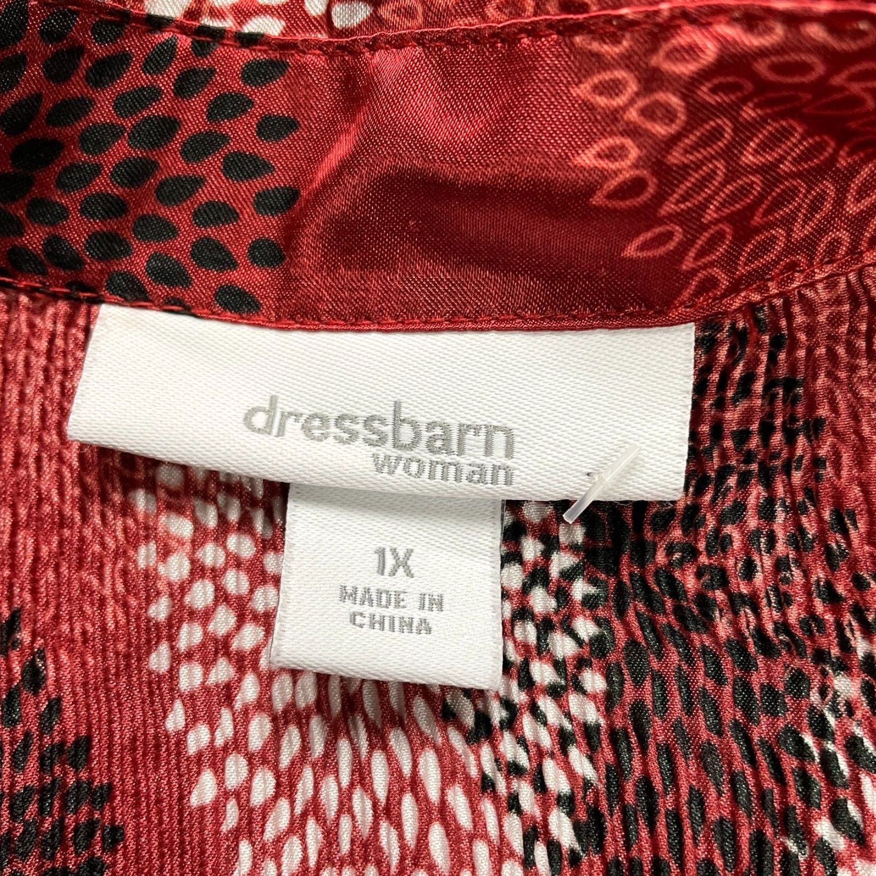 Vintage Dressbarn Dress Womens XL Red Patterned Ruffles Bell Sleeve Button Down Shirt Geometric Polyester Size XL / US 12-14 / IT 48-50 - 5 Thumbnail