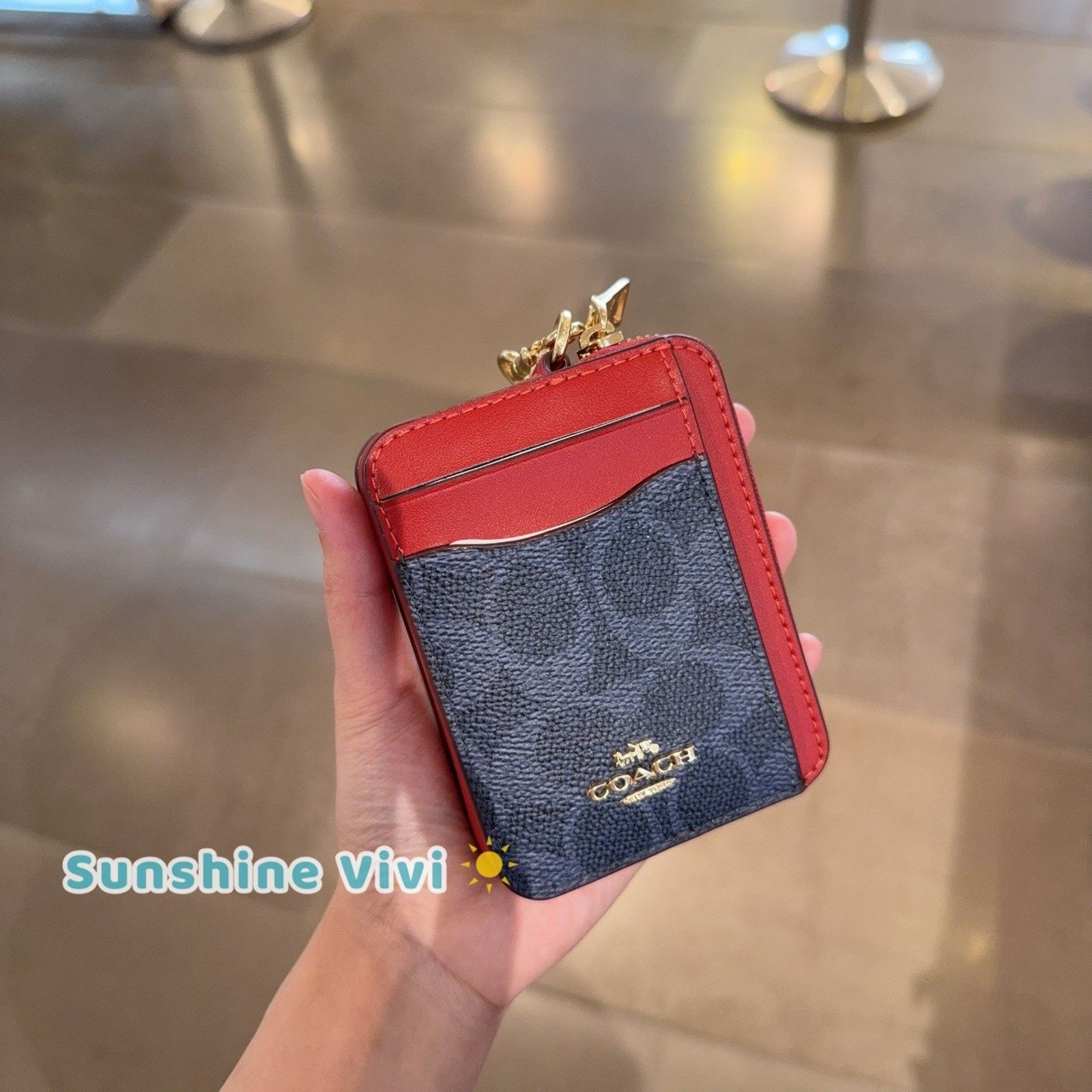 NWT Coach CW883 Zip Card Case In Denim/Bold Red