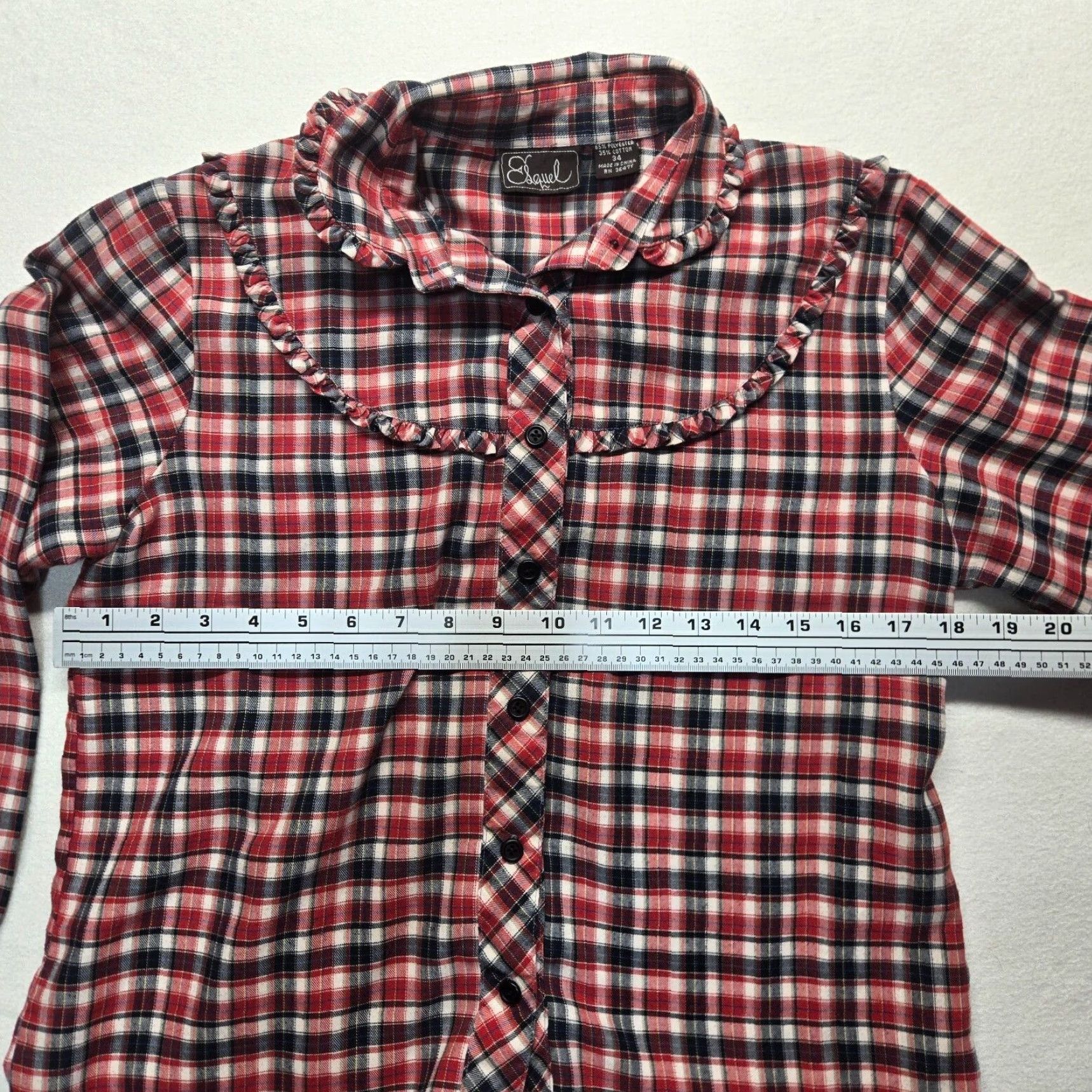 Vintage Vintage Women's 34 Red Plaid Ruffle Collar Button-Up Shirt Cottagecore Size XXS / US 00 / IT 34 - 4 Thumbnail