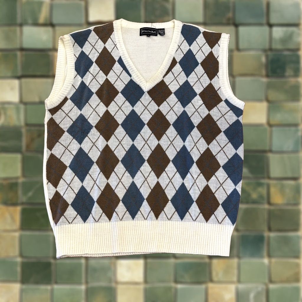 Vintage VINTAGE Princeton Hall Sweater Vest L White Geometric 90s Preppy Women Size L / US 10 / IT 46 - 1 Thumbnail