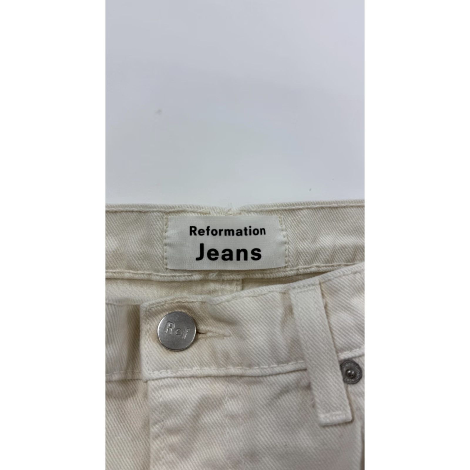Reformation Reformation Jeans Women's 28 Straight Distressed Ripped Knee Ivory Made in USA Size 28" / US 6 / IT 42 - 4 Thumbnail