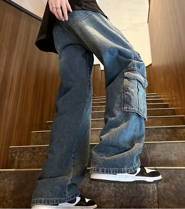 Japanese Brand American retro men's loose washed work jeans Size US 32 / EU 48 - 5 Thumbnail