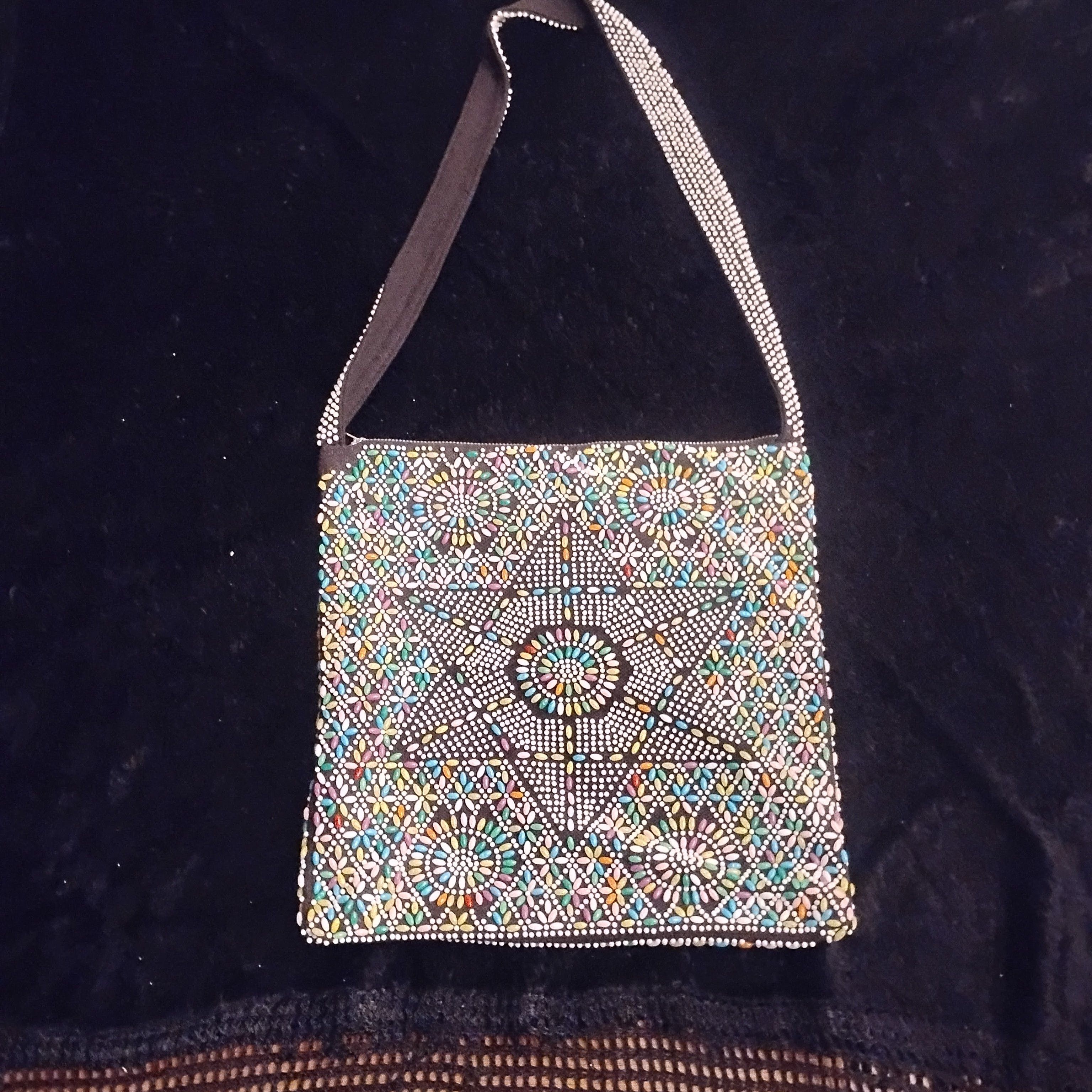 Other Vintage 60s Beaded Shoulder Bag Mosaic Starburst Boho Candy Size ONE SIZE - 4 Thumbnail