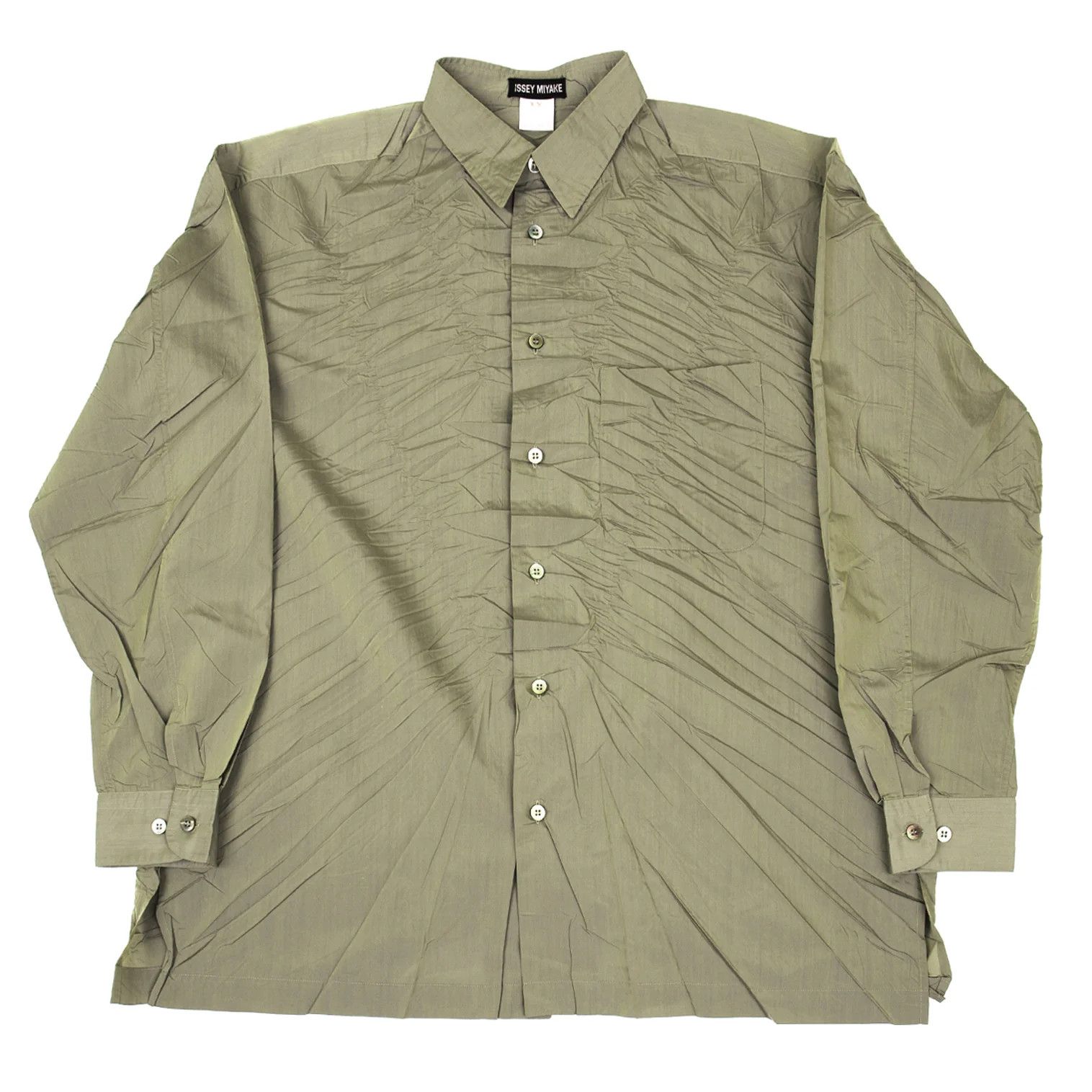 Issey Miyake Polyester Wrinkled Shirt in Khaki, Size XL Size US XL / EU 56 / 4 - 1 Thumbnail