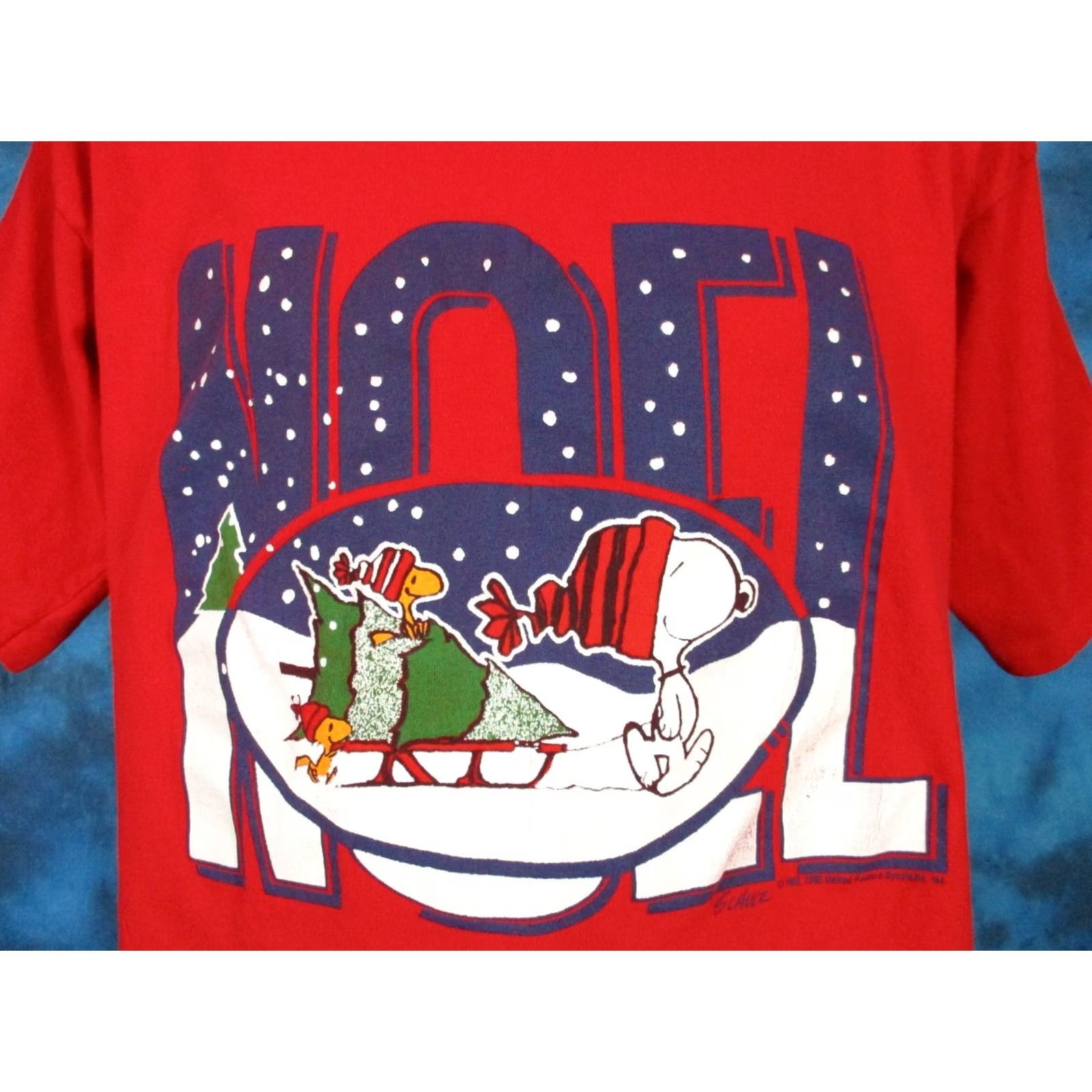 Vintage VINTAGE 80s PEANUTS SNOOPY WOODSTOCK NOEL XMAS CARTOON T-Shirt Red Mens Medium soft thin Size US M / EU 48-50 / 2 - 4 Thumbnail