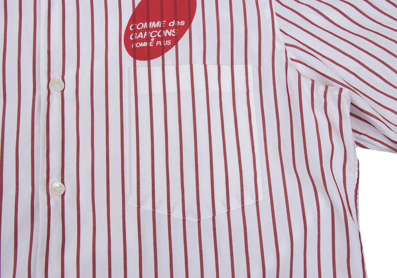 Comme des Garcons Homme Plus Open Collar Striped Logo Print Short Sleeve Shirt White Red Size US M / EU 48-50 / 2 - 7 Thumbnail