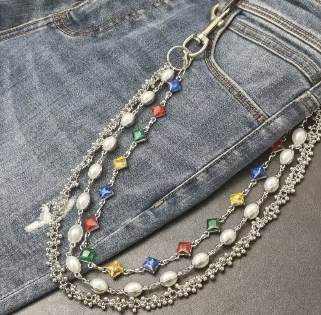 Jewelry Rhinestone Three Layers Pearl Pants Chain Waist Chain Size ONE SIZE - 5 Thumbnail