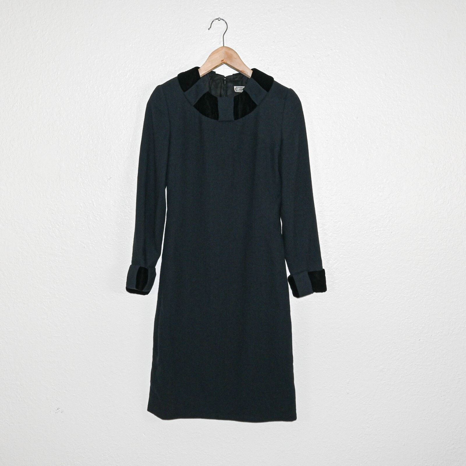 Vintage 90s Carolina Herrera Long Sleeve Dress Wool Charcoal