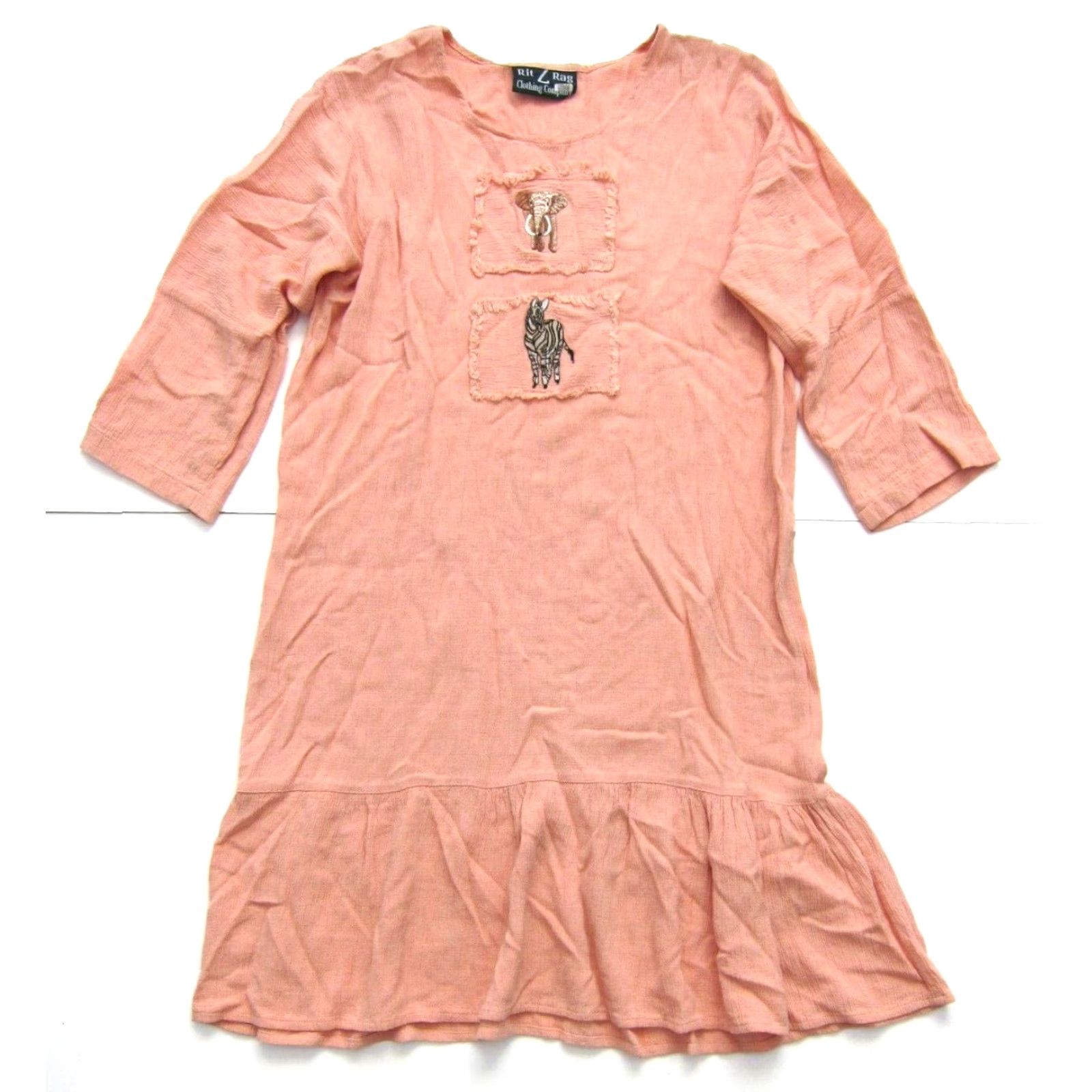 Vintage VINTAGE Rit Rag Clothing Company Cotton Pink Elephant Zebra Tunic 3/4 Sleeve Dress S-M Size S / US 4 / IT 40 - 2 Thumbnail