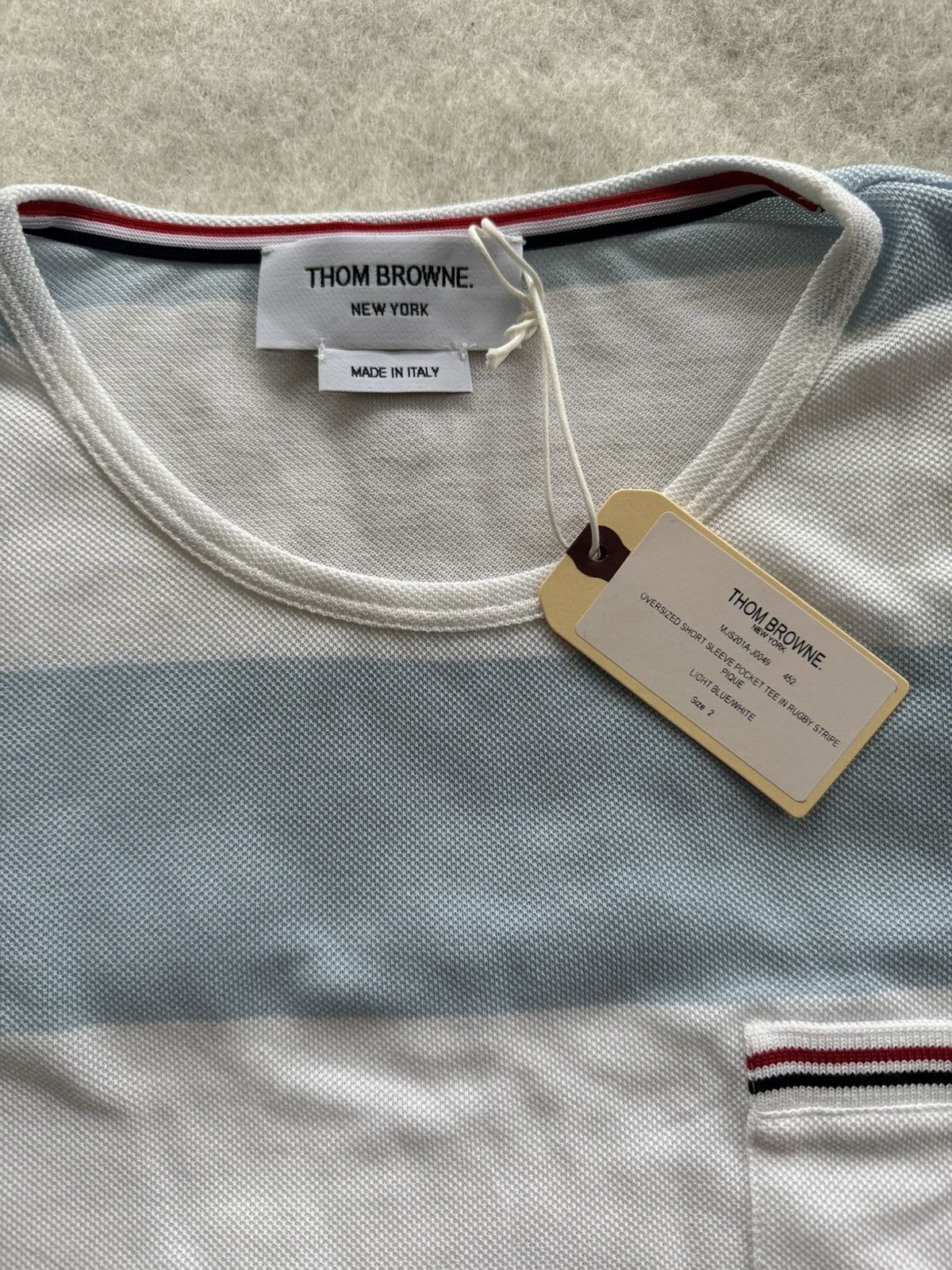 Thom Browne Thom Browne RUGBY STRIPE PIQUE SHORT SLEEVE POCKET TEE Size US S / EU 44-46 / 1 - 2 Thumbnail