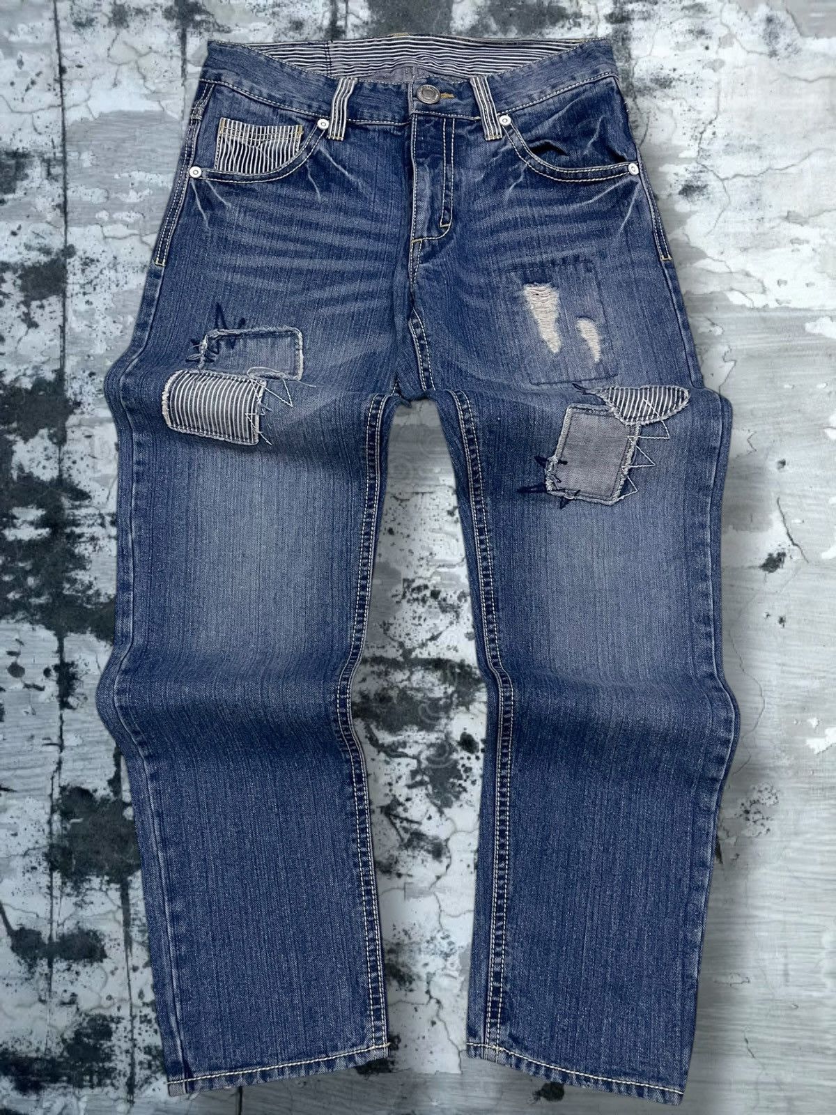 Japanese Brand Vintage 1990s Japan Designer Casse Jeans Patchwork Denim Size US 30 / EU 46 - 1 Thumbnail