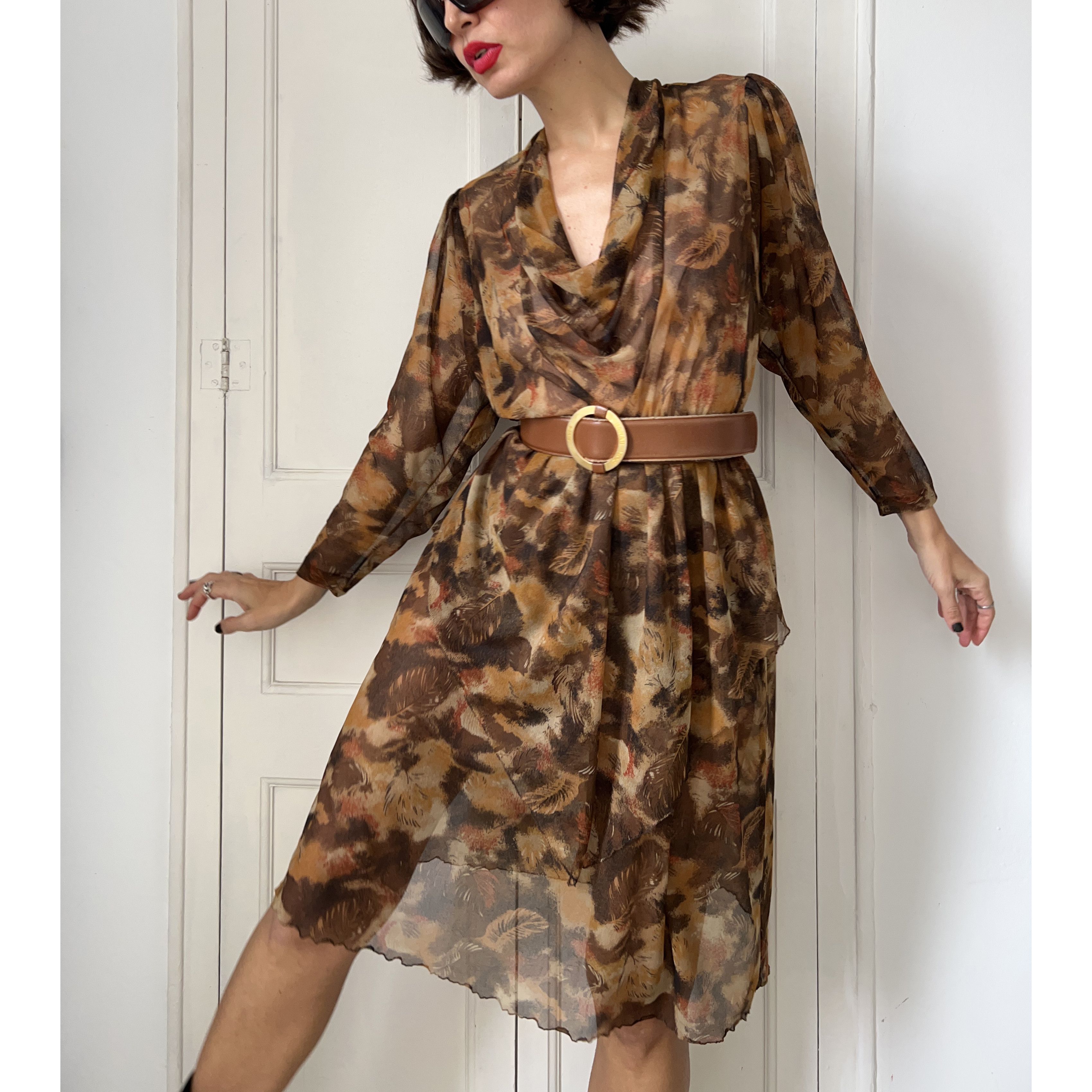 Vintage Vintage 80s Sheer Cowl Neck Dress Size L / US 10 / IT 46 - 8 Thumbnail