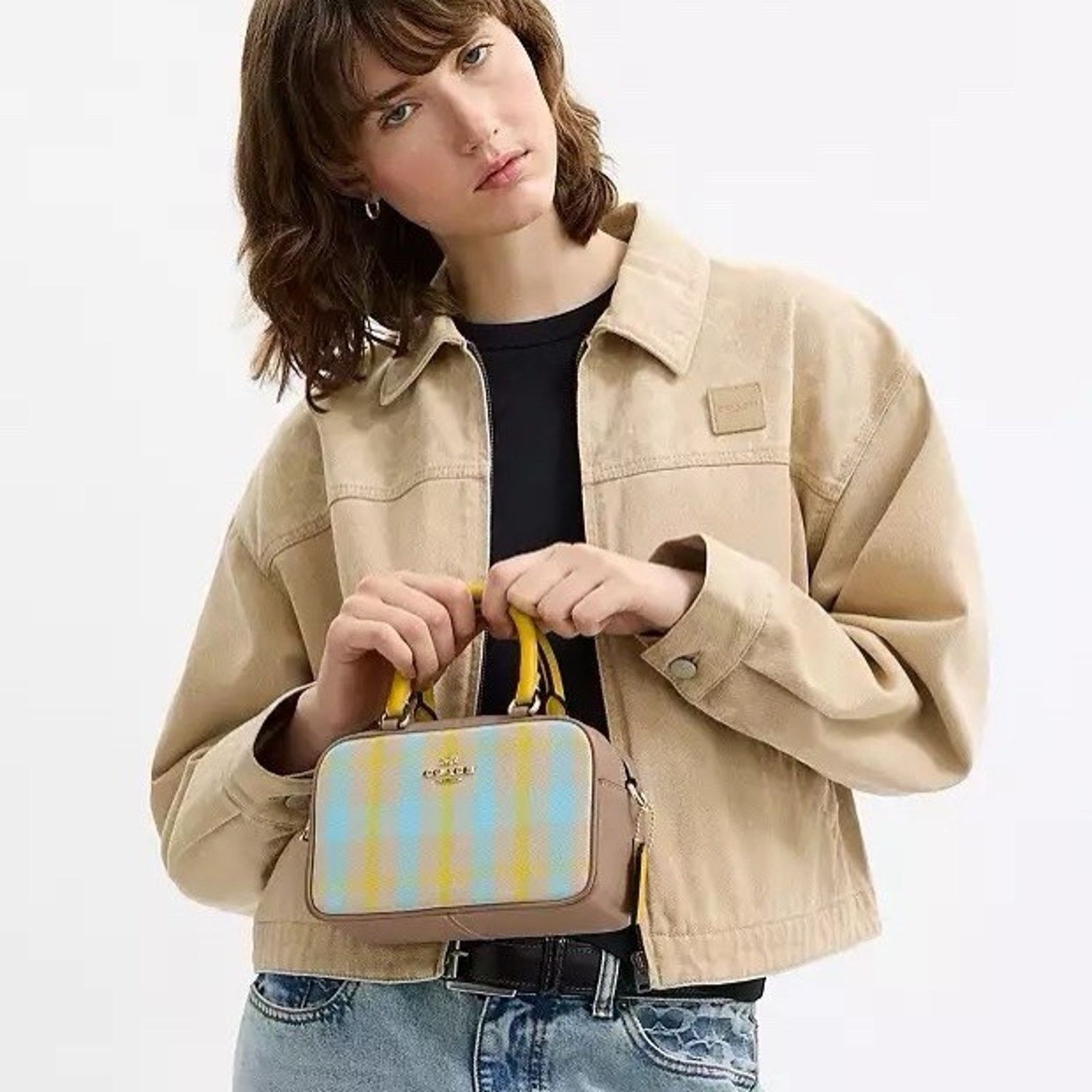 Coach NWT COACH Satchel Crossbody Bag Plaid cbi90 Bright Maize Size ONE SIZE - 12 Thumbnail