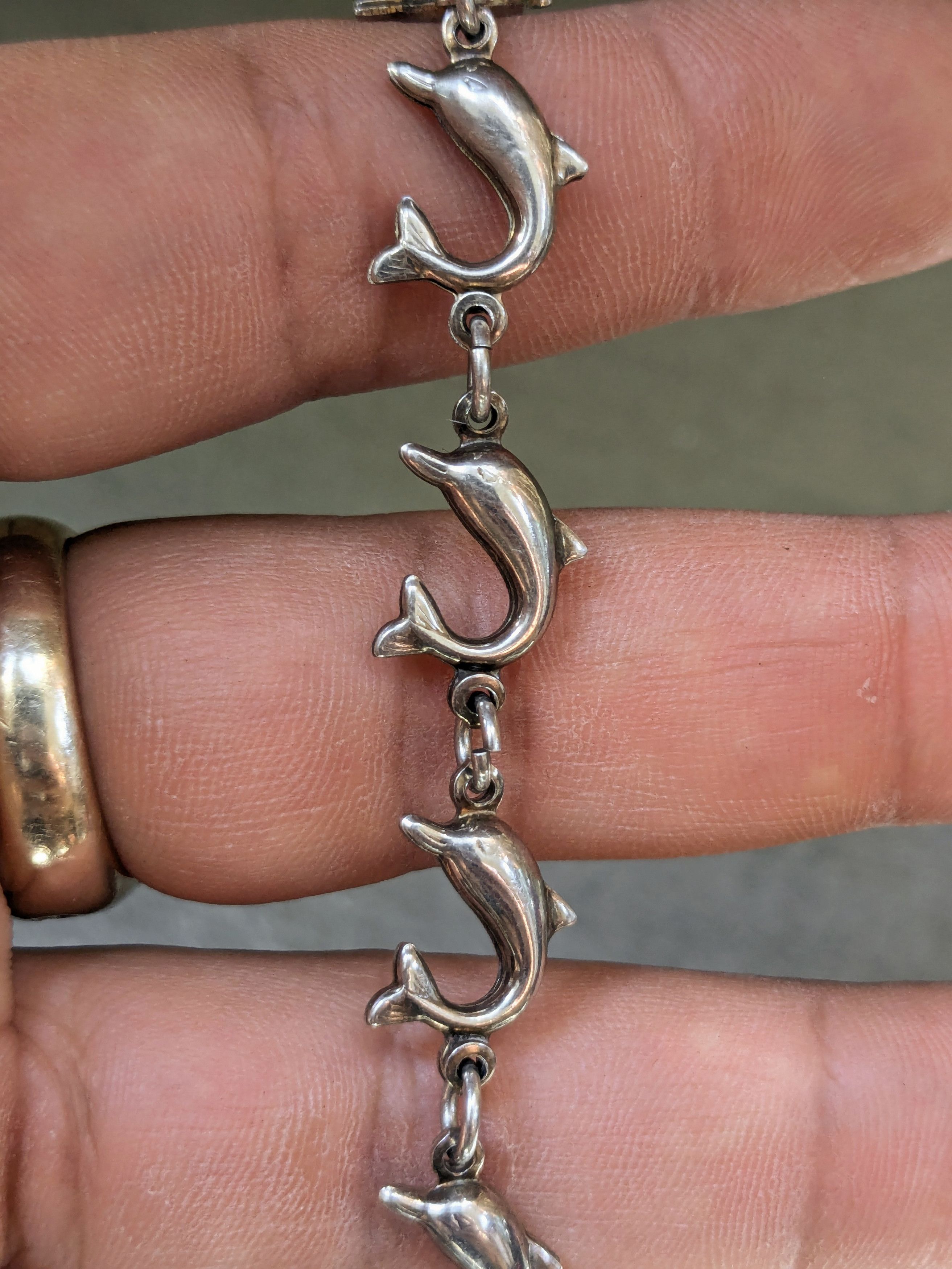 Jewelry × Vintage Vintage Sterling Silver Bracelet Dolphin Chain 7.25" Italy Size ONE SIZE - 13 Thumbnail