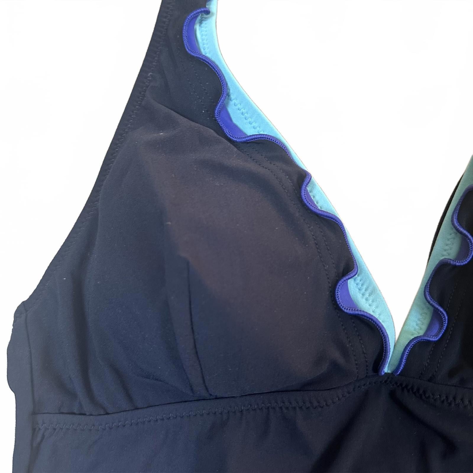 Unknown London Women’s Tankini Top Black with Blue Trim Y2K Size ONE SIZE - 3 Thumbnail