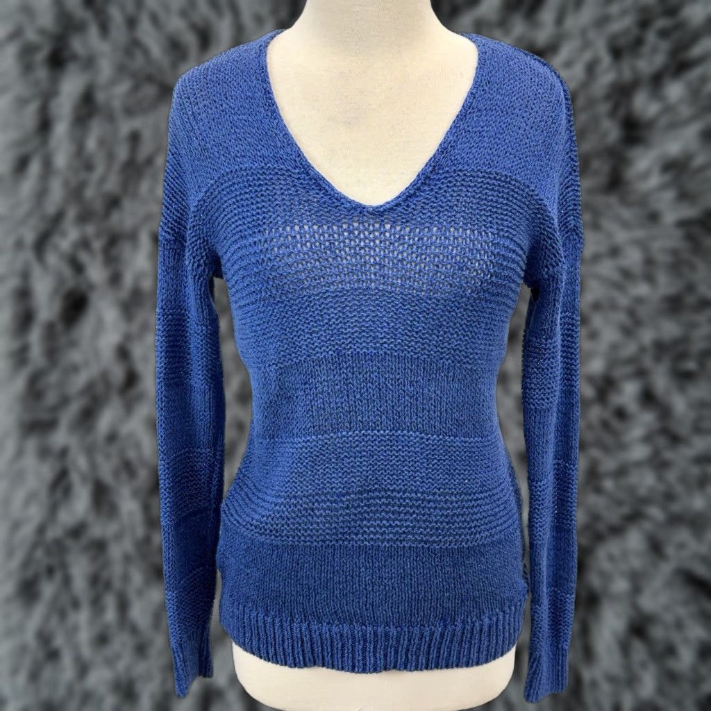Tommy Bahama VINTAGE Tommy Bahama Sweater Shirt Womens Small Blue V-Neck Coastal Wide Stripe Knit Pullover Long Sleeve Size S Size S / US 4 / IT 40 - 1 Thumbnail