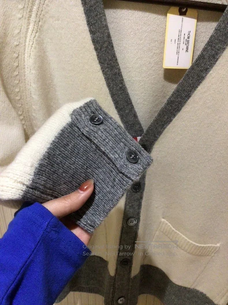 Thom Browne Thom Browne Off-White and Grey Patch Wool Open Cardigan Size US S / EU 44-46 / 1 - 9 Thumbnail