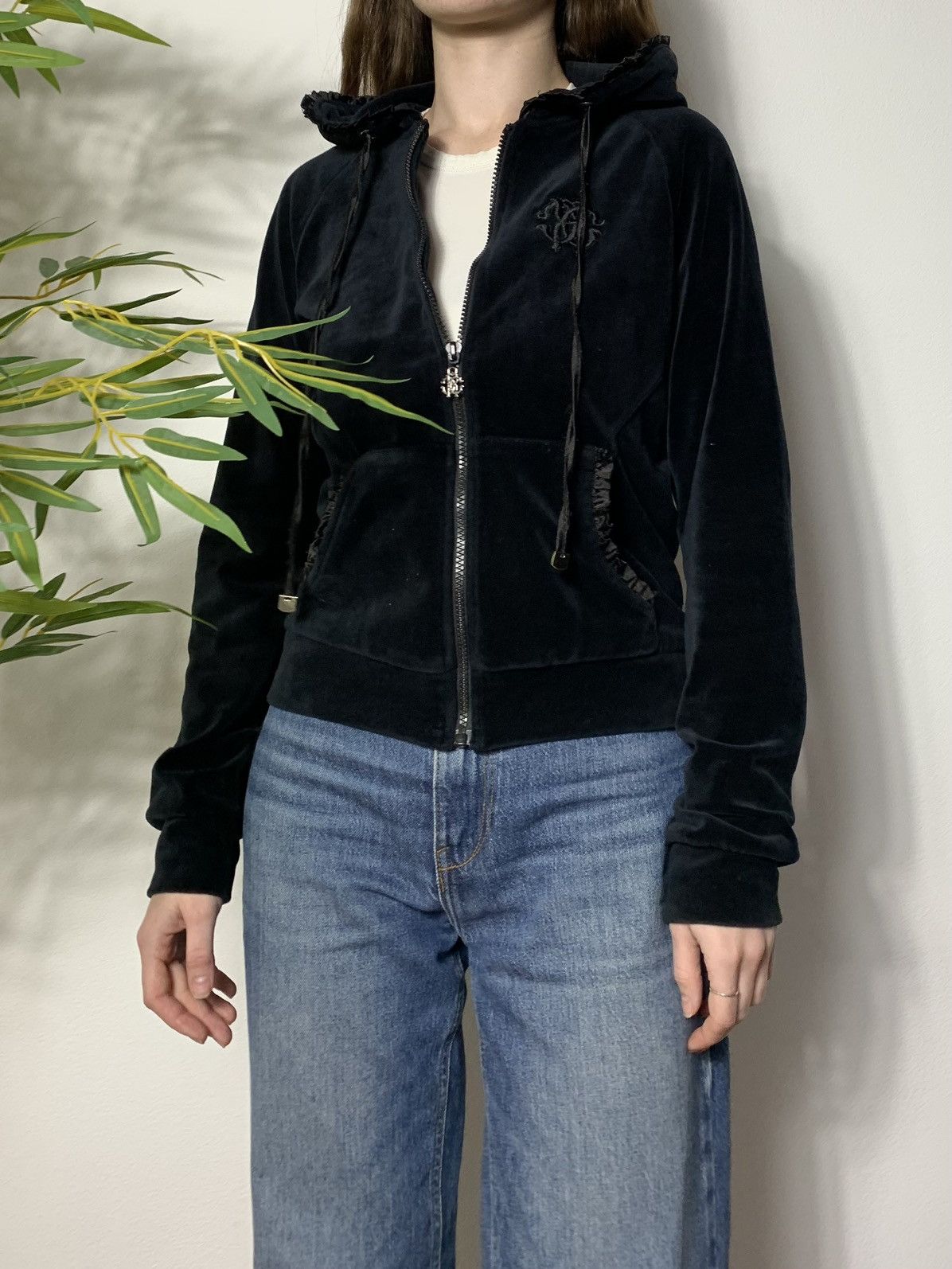 Just Cavalli VINTAGE VELOUR ROBERTO CAVALLI GYM Y2K ZIP UP HOODIE Size L / US 10 / IT 46 - 3 Thumbnail