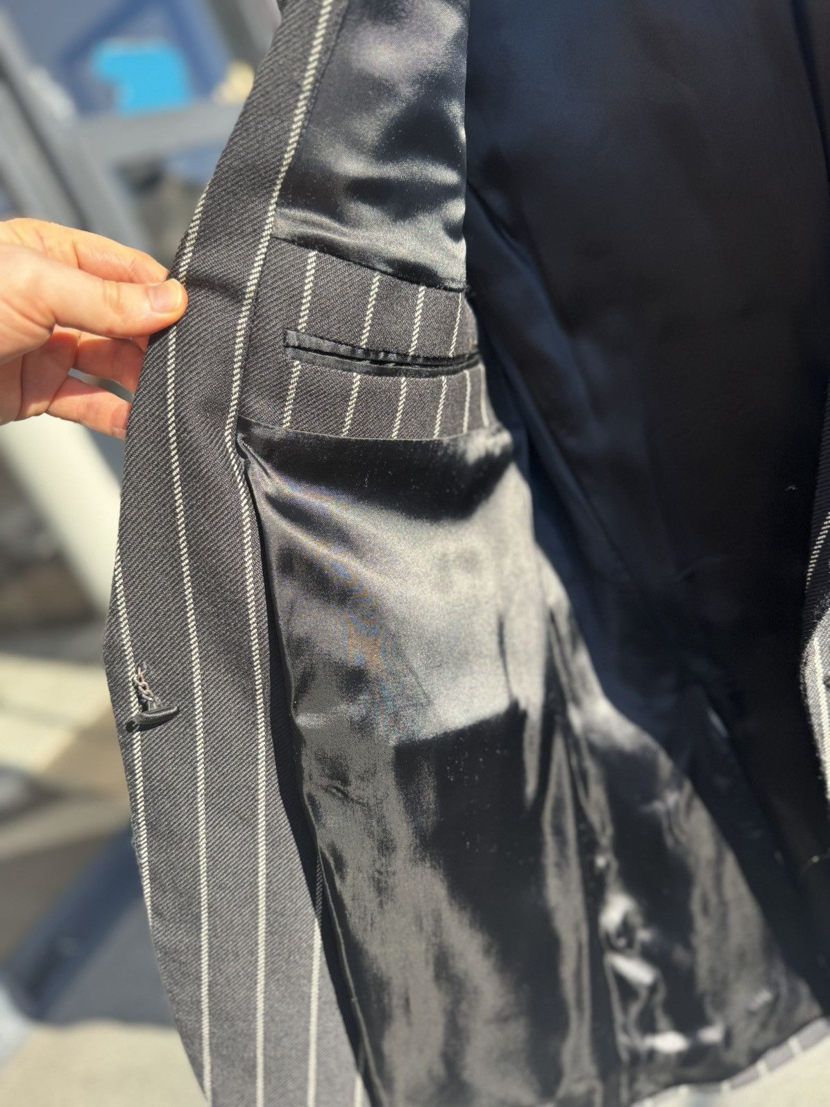 Sir Tom Baker Sir Tom Baker Black w/ Silver Pinstripe Jacket - Leather Size 38R - 3 Thumbnail