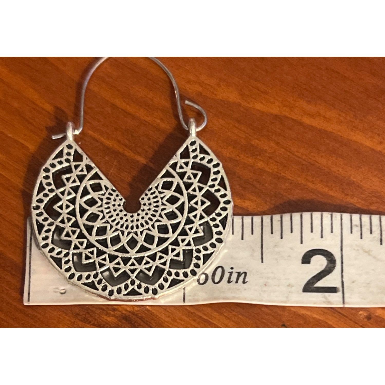 Other Vintage Silver Filigree Mandala Boho Hoop Earrings Intricate Size ONE SIZE - 5 Thumbnail