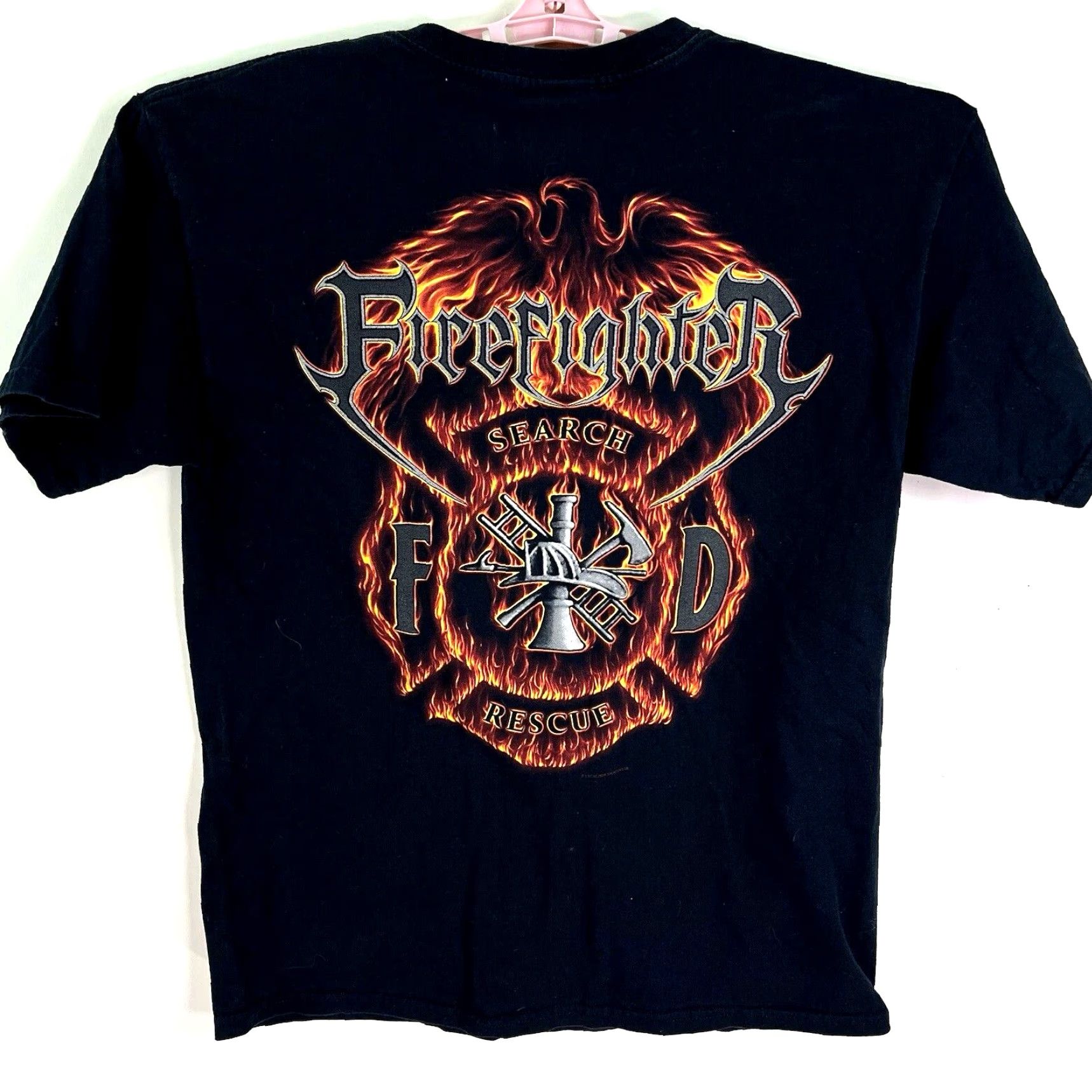 Gildan VINTAGE Fire Fighter Search Rescue Eagle T-Shirt Mens Size L Black Size US L / EU 52-54 / 3 - 7 Thumbnail