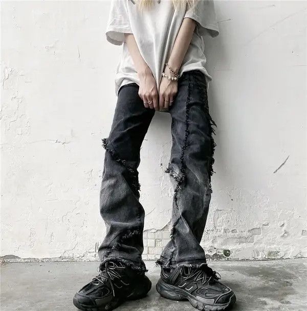 VIBE Retro Y2K Ripped Jeans Wide Leg Straight Retro Size US 32 / EU 48 - 7 Thumbnail