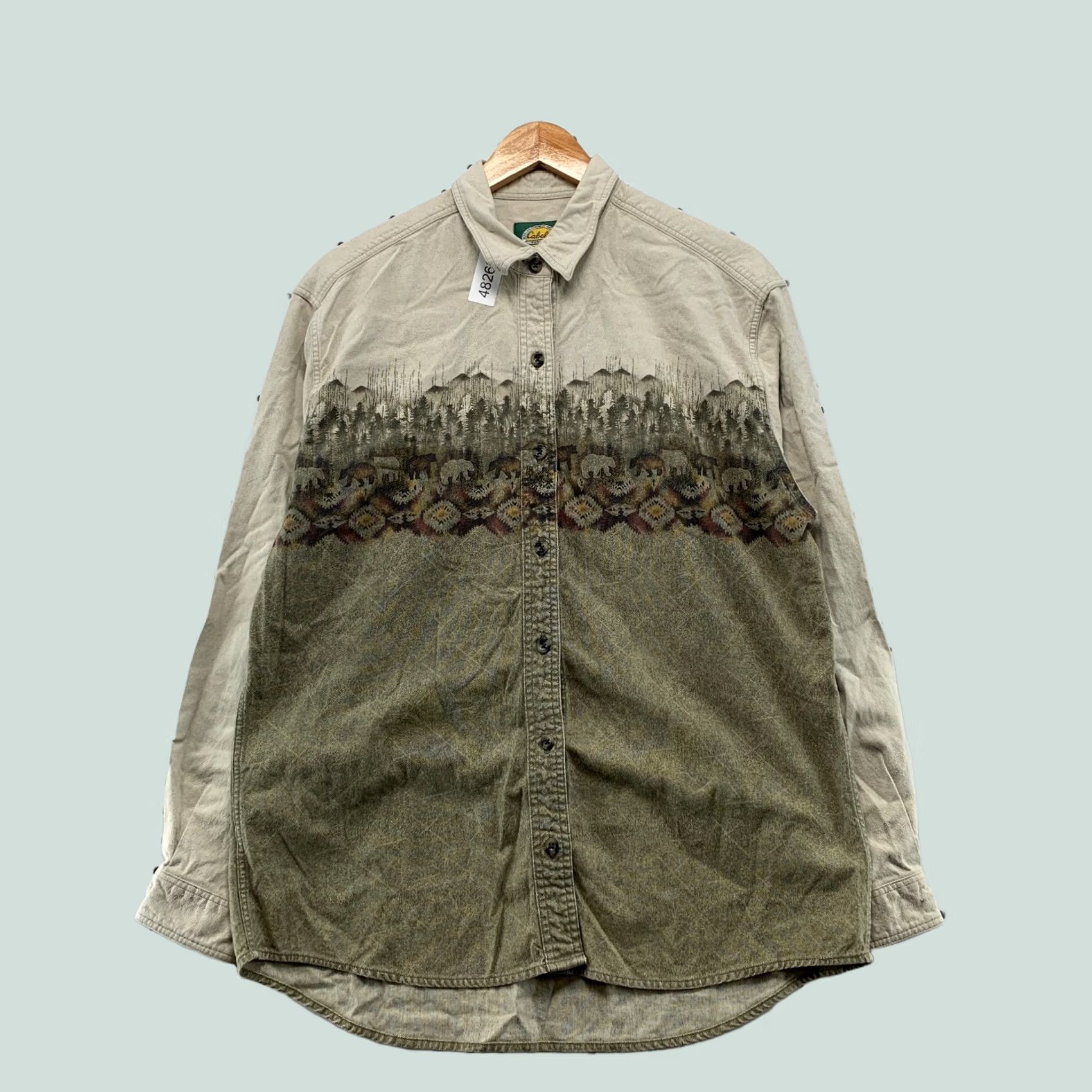 Vintage Cabela's Button Down Shirt Womens Large Beige Aztex Nature Long Sleeve Shirt womens L Beige Aztec Nature Button-Up Men/Women Not specified Size L / US 10 / IT 46 - 1 Thumbnail