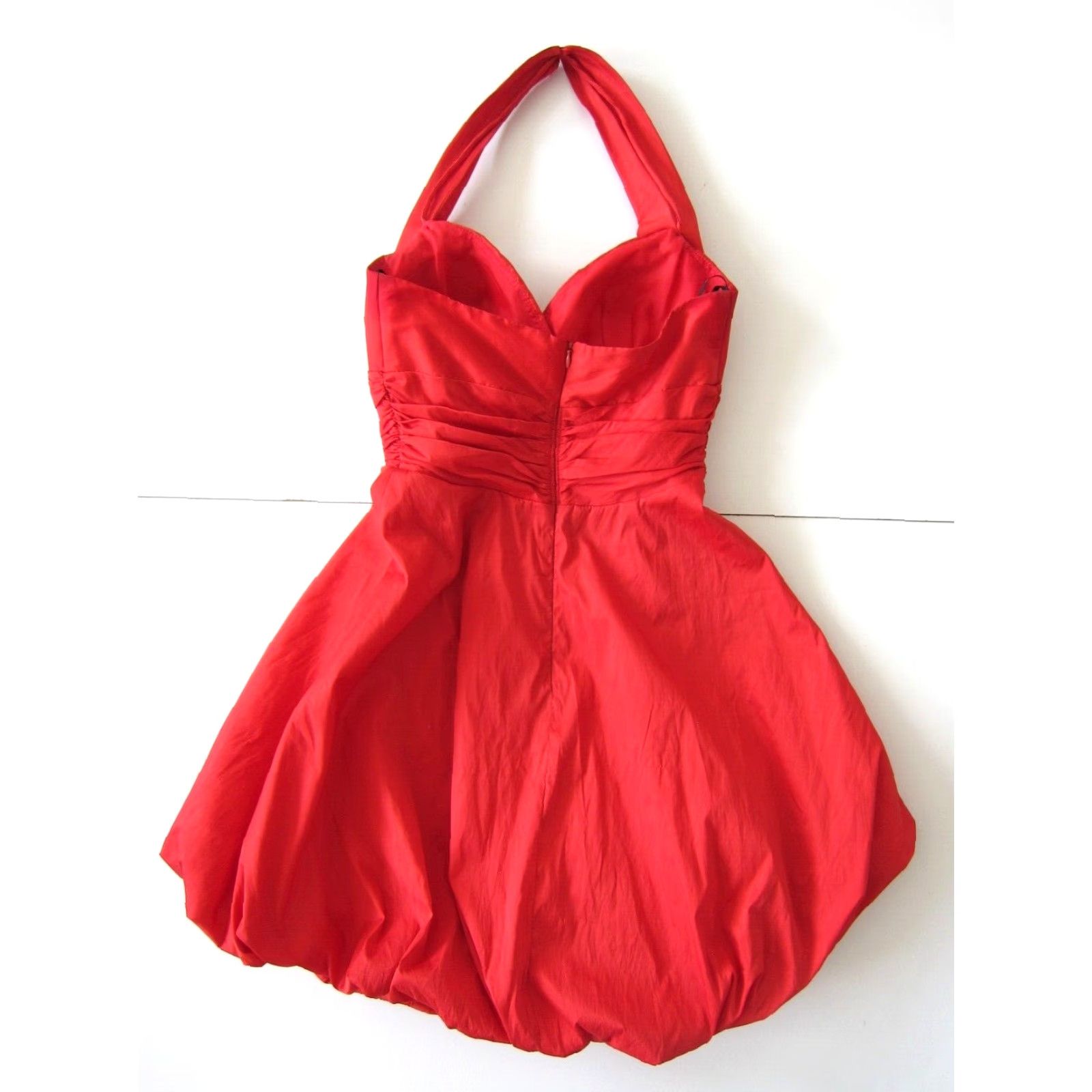 Vintage VINTAGE Betsy & Adam Linda Bernell Red Satin Ruched Puff Halter Party Cocktail Dress 4 Size S / US 4 / IT 40 - 2 Thumbnail