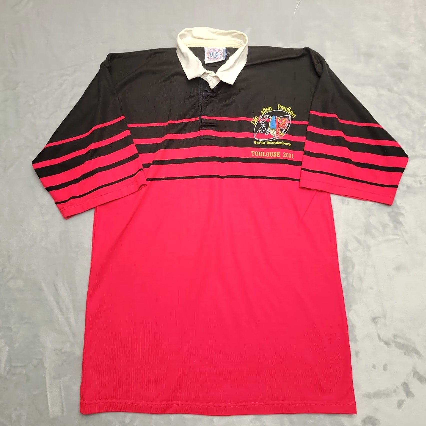 Vintage VINTAGE Halbro Rugby Shirt Mens XL Red Berlin Brandenburg Toulouse 2001 Britain Polo Jersey Long Sleeve Striped Size US XL / EU 56 / 4 - 4 Thumbnail
