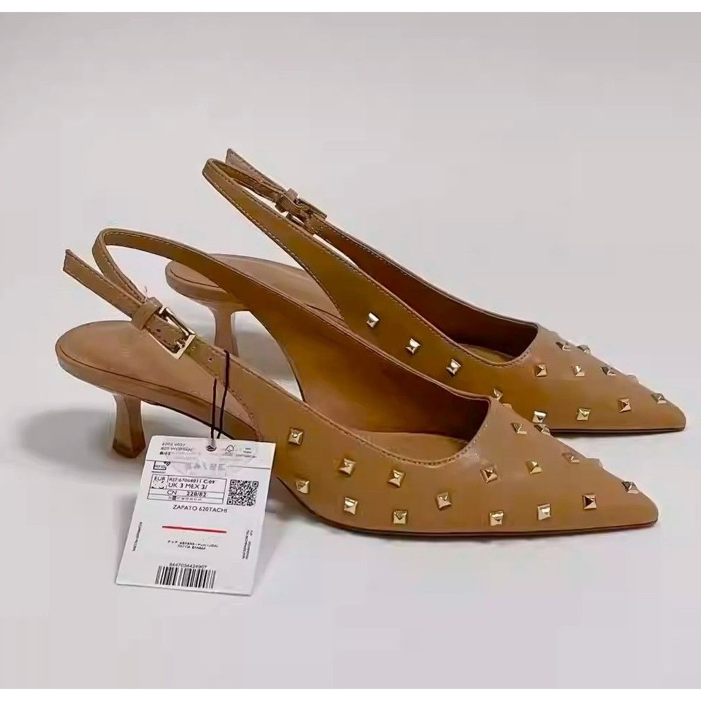 Zara Mango Studded Pointed Toe Slingback Kitten Heels NWT Size US 9.5 / IT 39.5 - 13 Thumbnail