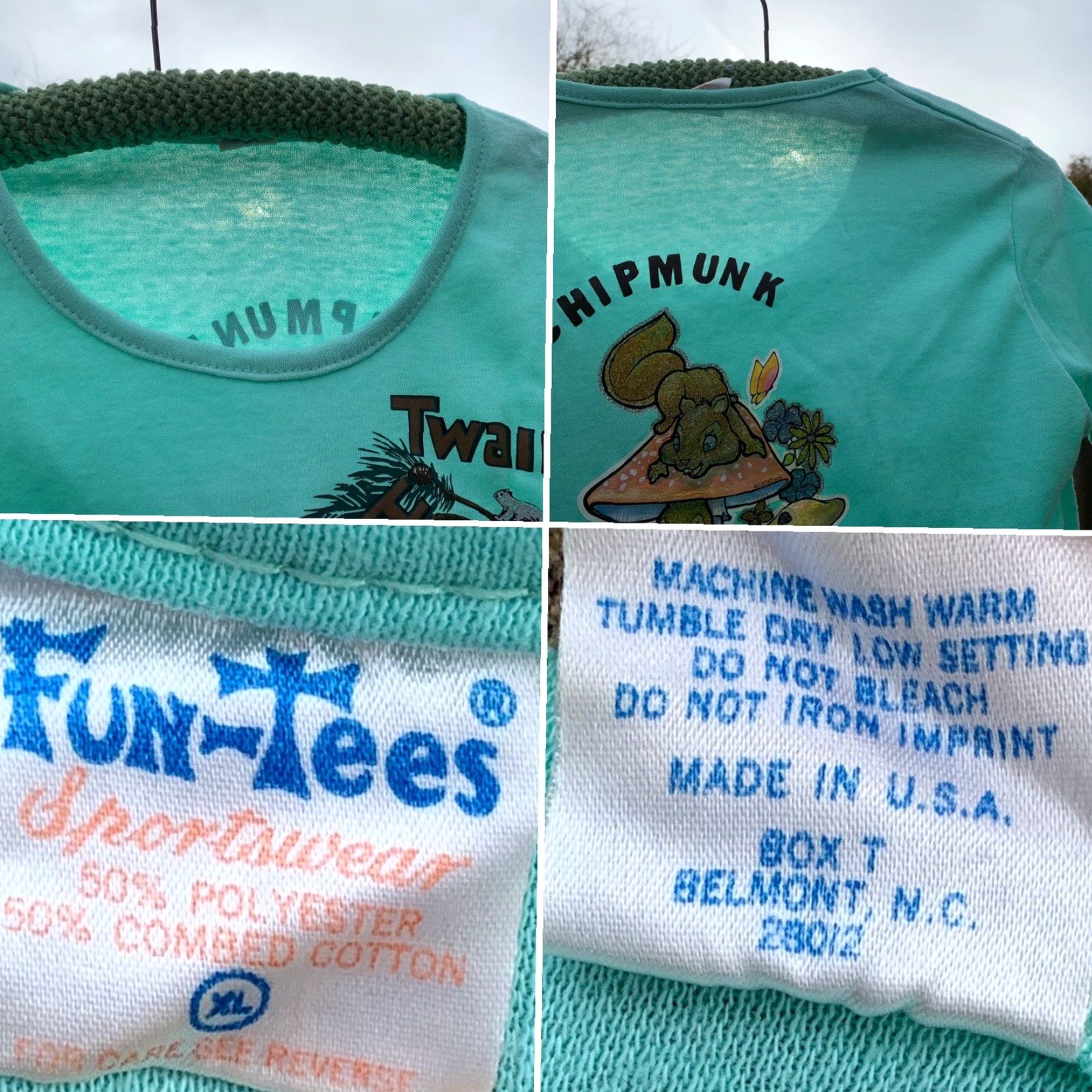 Vintage VINTAGE Twain Harte Chipmunk T Shirt Roach Iron On Back Fun-Tees XL Ladies Green 1980s Shirt Womens Size XL / US 12-14 / IT 48-50 - 4 Thumbnail