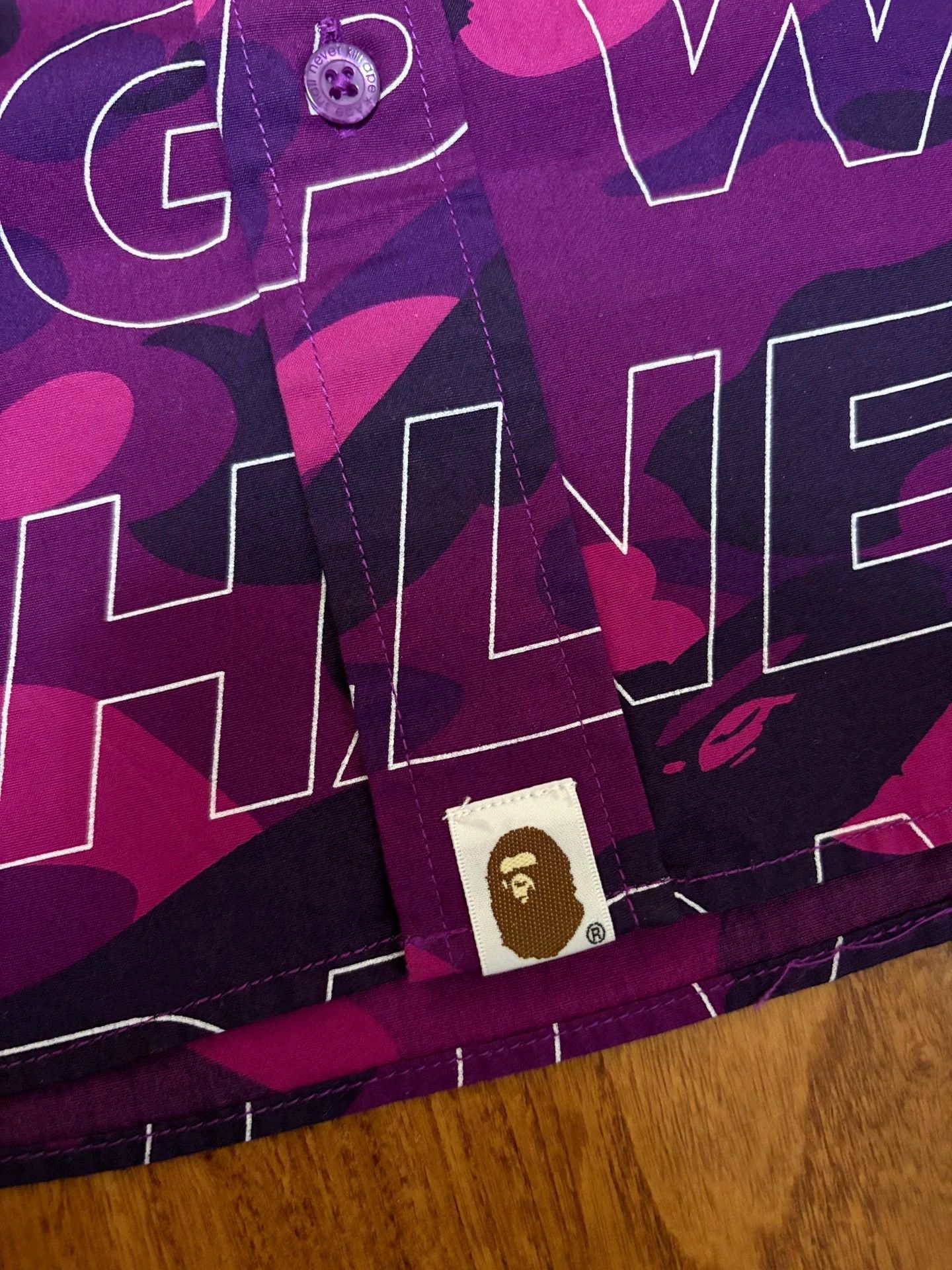 Bape BAPE Purple Camo Letter Short Sleeve Shirt M Size US M / EU 48-50 / 2 - 4 Thumbnail
