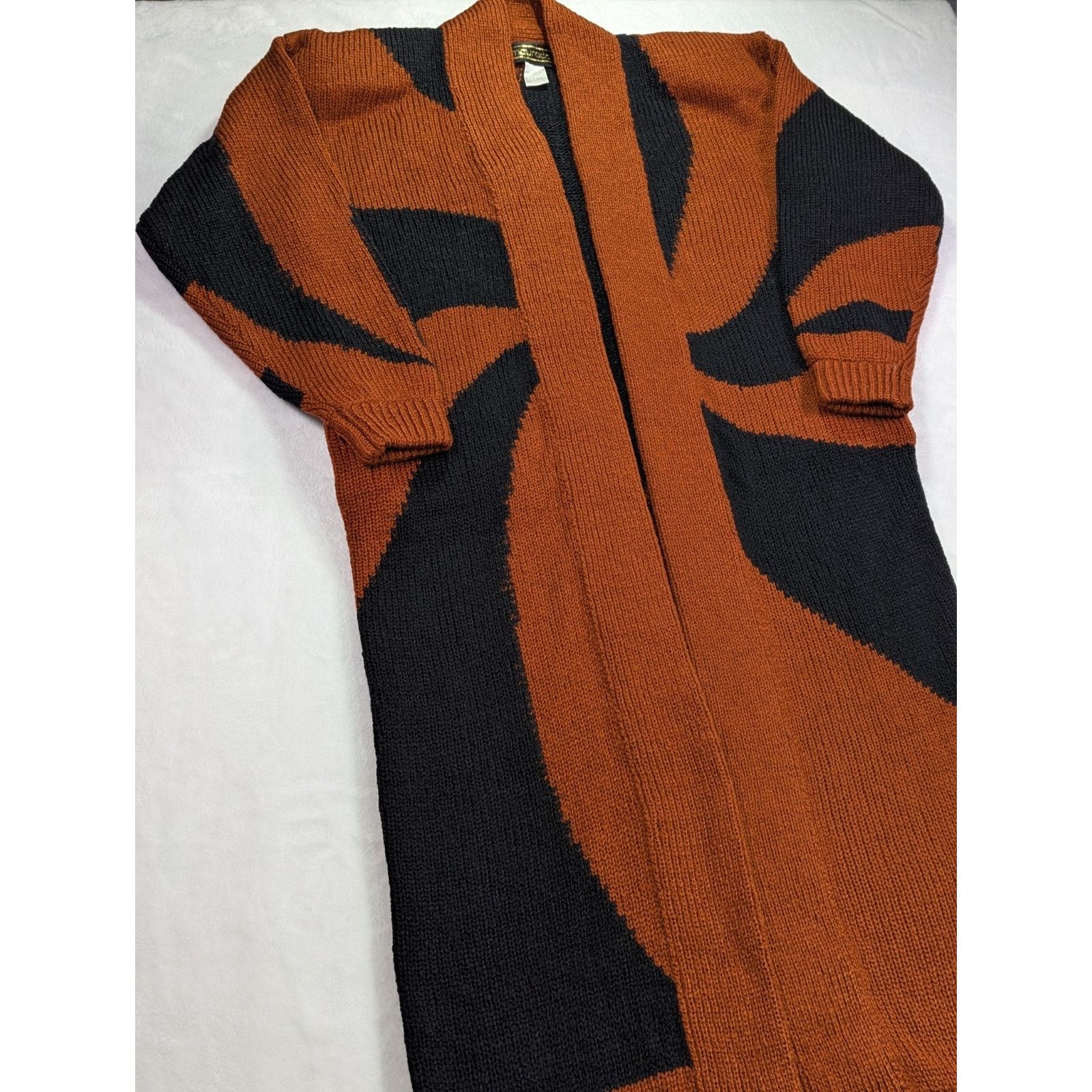 Other Maurada Sz Large Burnt Orange/Black Long/Maxi Knit Cartigan Size L / US 10 / IT 46 - 4 Thumbnail