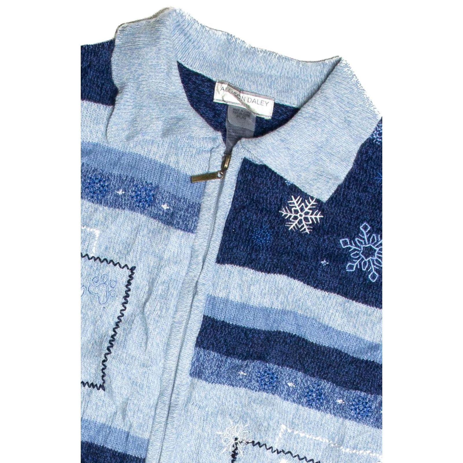Vintage VINTAGE Allison Daley Blue Cardigan Ugly Christmas 62630 Large Cardigan Womens Mens 20” Chest 40” 24” Length Acrylic Knit Christmas Sweater Size L / US 10 / IT 46 - 2 Thumbnail
