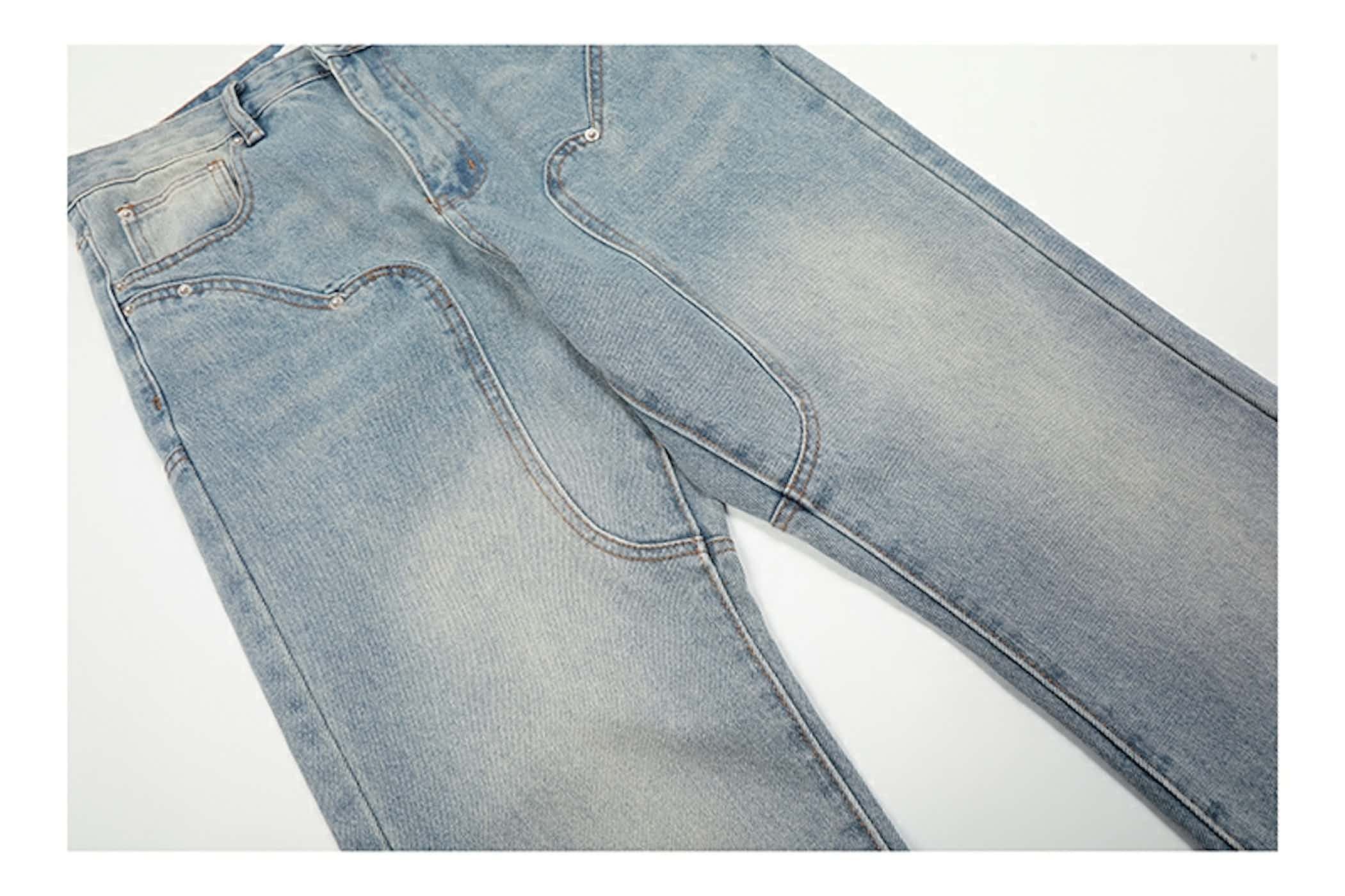 patchwork bootcut washed faded jeans