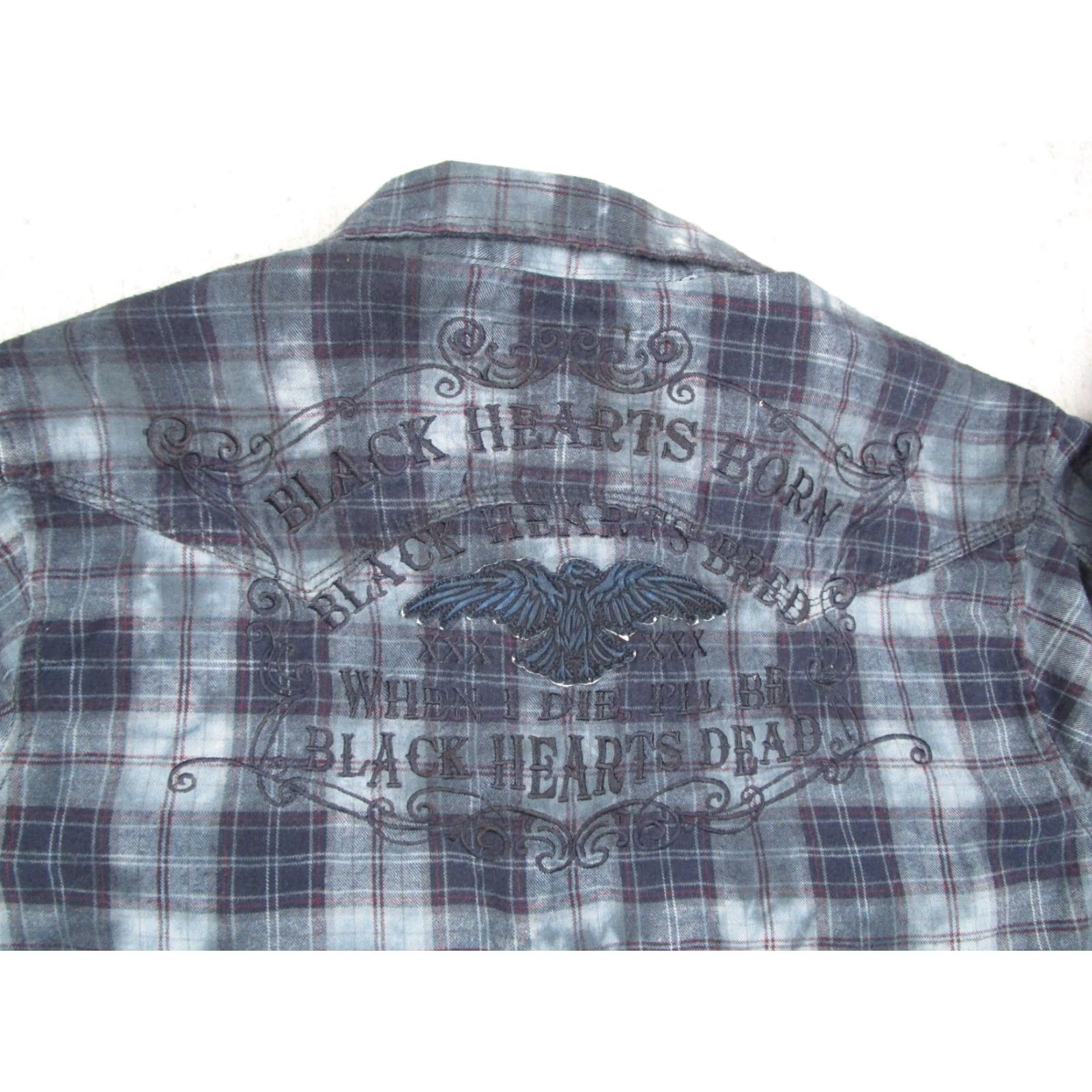 Vintage VINTAGE Black Hearts Brigade Shirt Mens Large Blue Plaid Long Sleeve Button Up Biker Rock Size US L / EU 52-54 / 3 - 4 Thumbnail