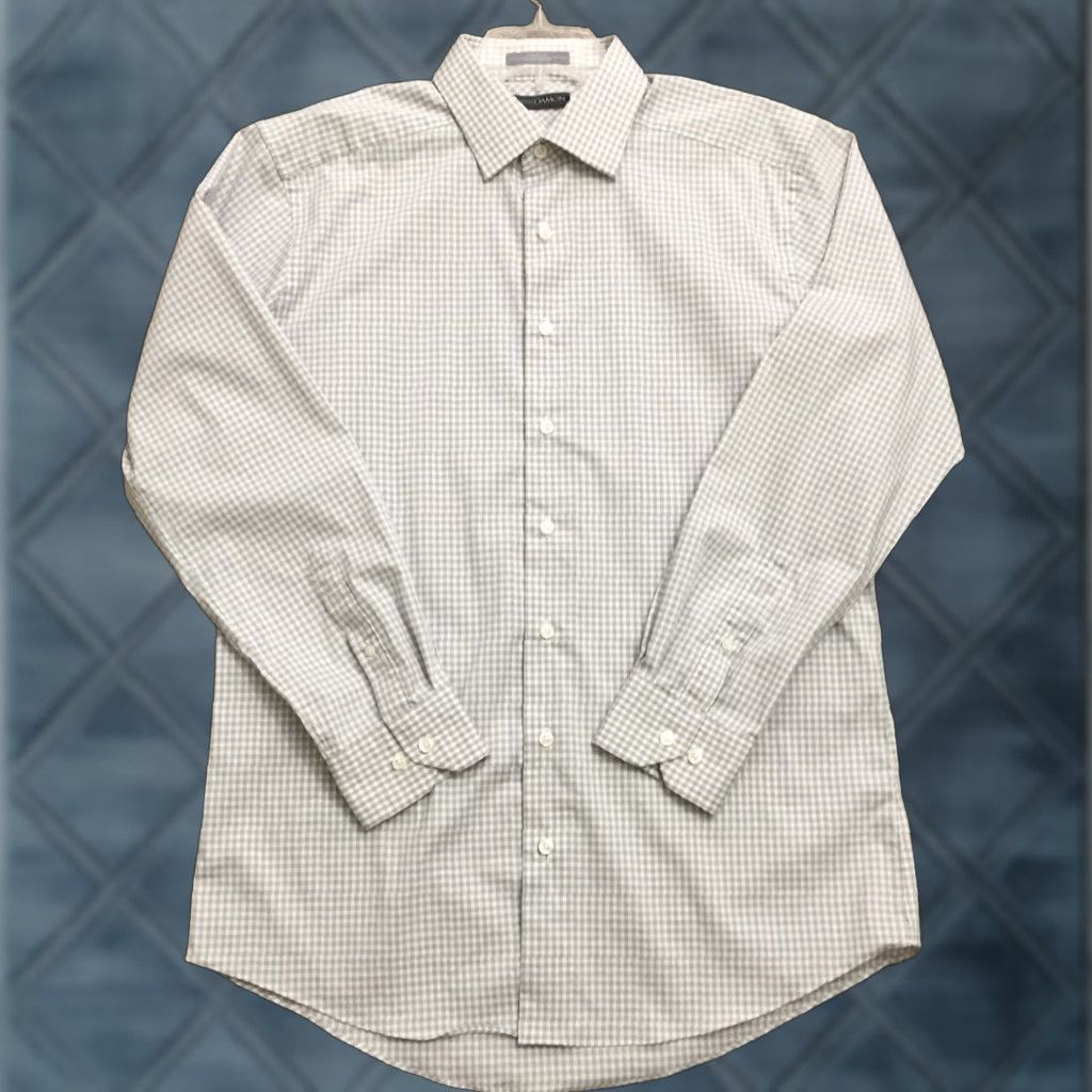 Vintage Damon Button-Up Shirt Mens 16.5-34/35 Long Sleeve Plaid Stretch Tailored Fit Gray Cotton Blend Size US XL / EU 56 / 4 - 1 Thumbnail