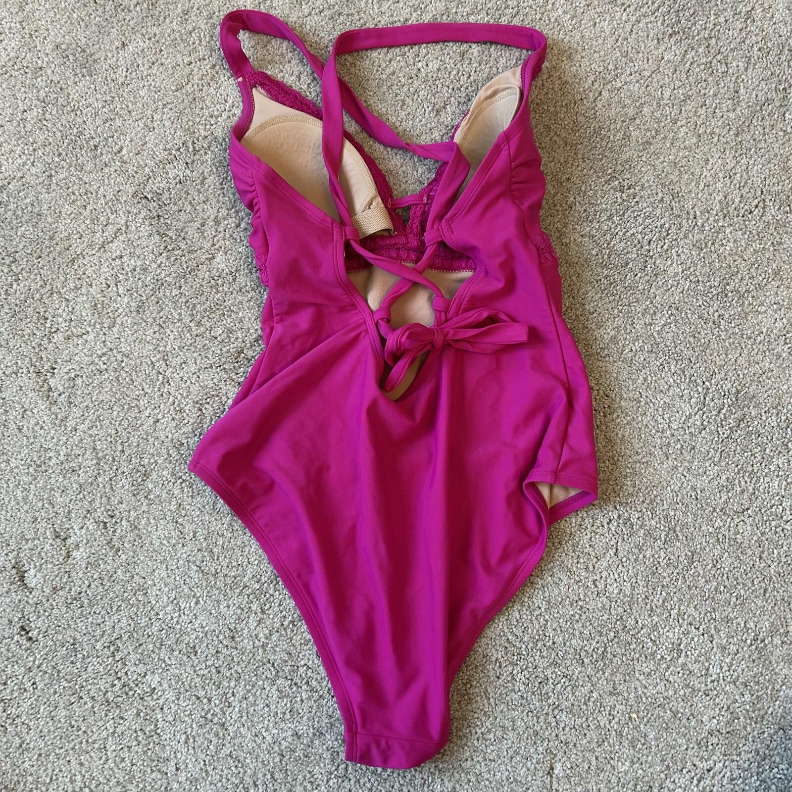 Other Kona Sol Women’s M One piece swimsuit Magenta Tie & V Neck Size ONE SIZE - 2 Thumbnail