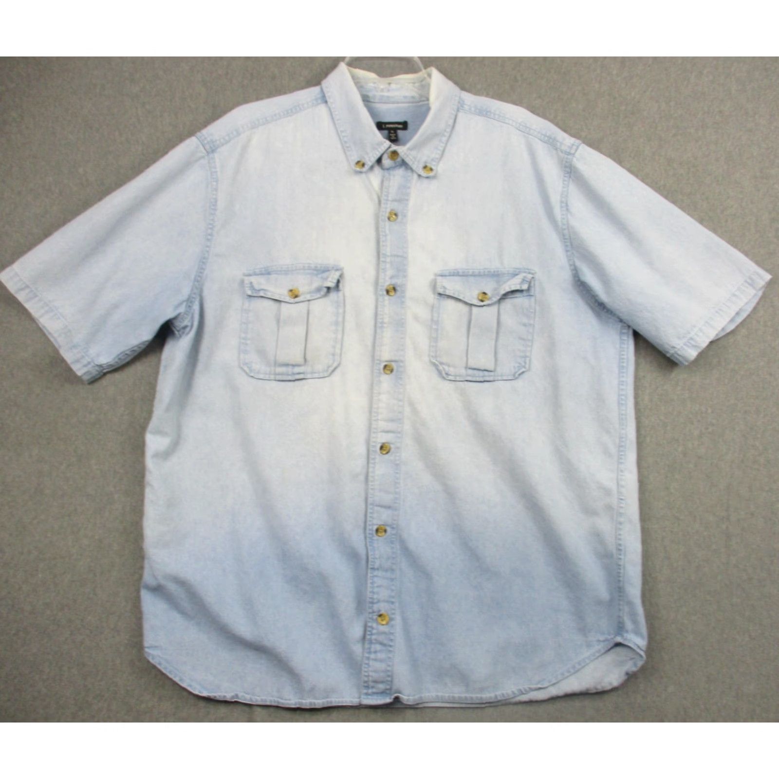 Denime J. Peterman Shirt Mens XL Light Blue Denim Short Sleeve Button-Up Pockets Casual Size US XL / EU 56 / 4 - 2 Thumbnail