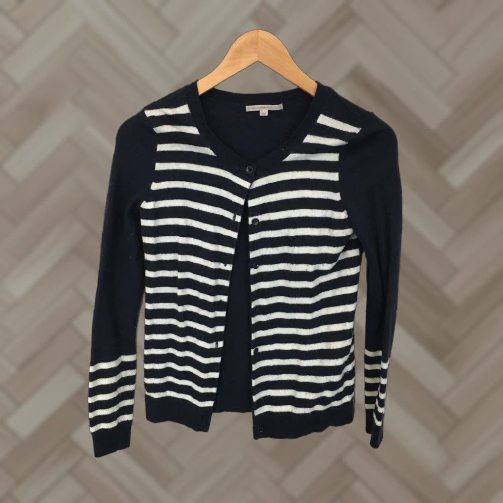 Gap GAP Cardigan Wool Blend Striped Sweater Women's XS Navy Blue - Gap Cardigan Women XS Navy Blue Striped Wool Sweater Size XS / US 0-2 / IT 36-38 - 1 Preview